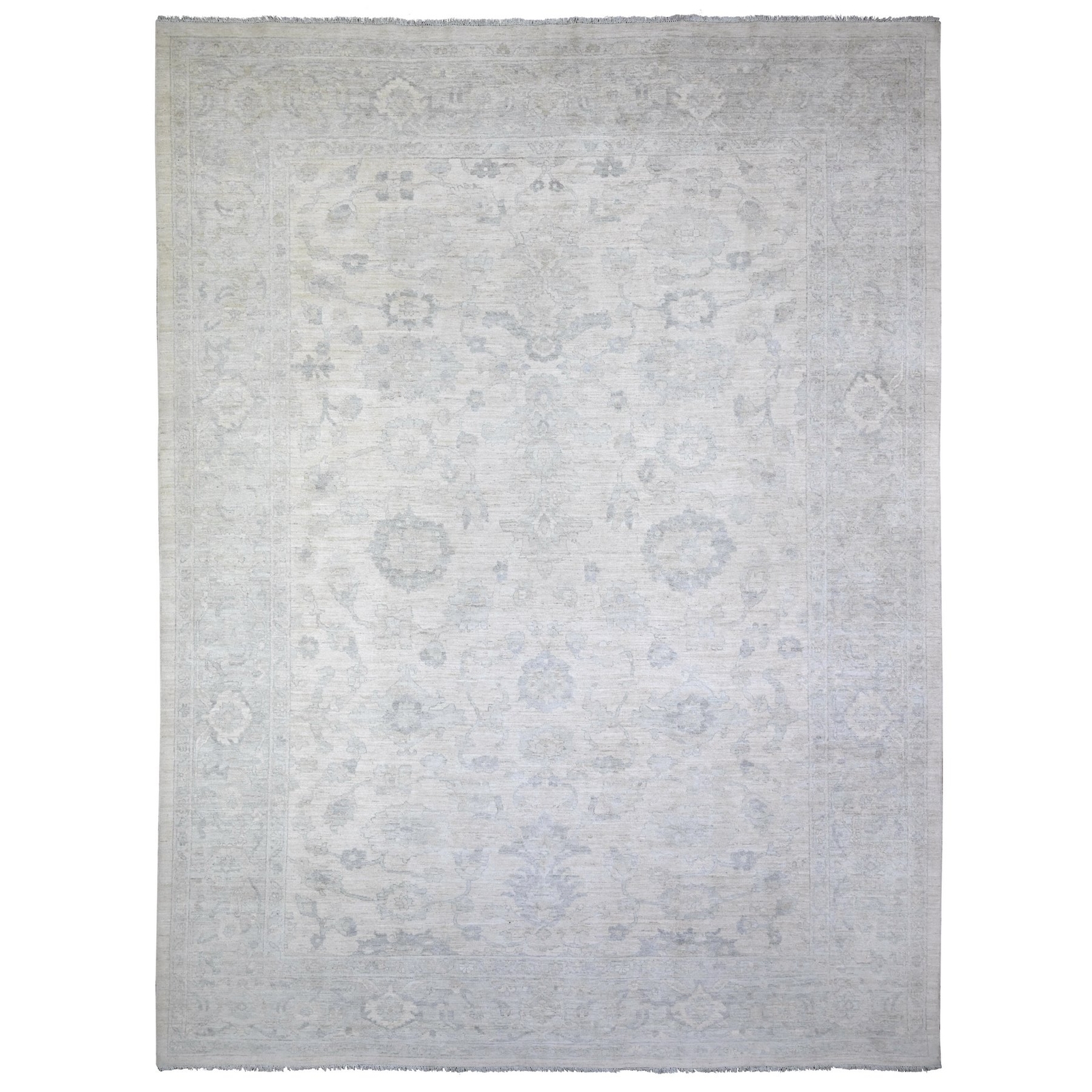 11’6″x15’3″ White Stone Wash Peshawar Hand Knotted Wool Oversized Rug R88141