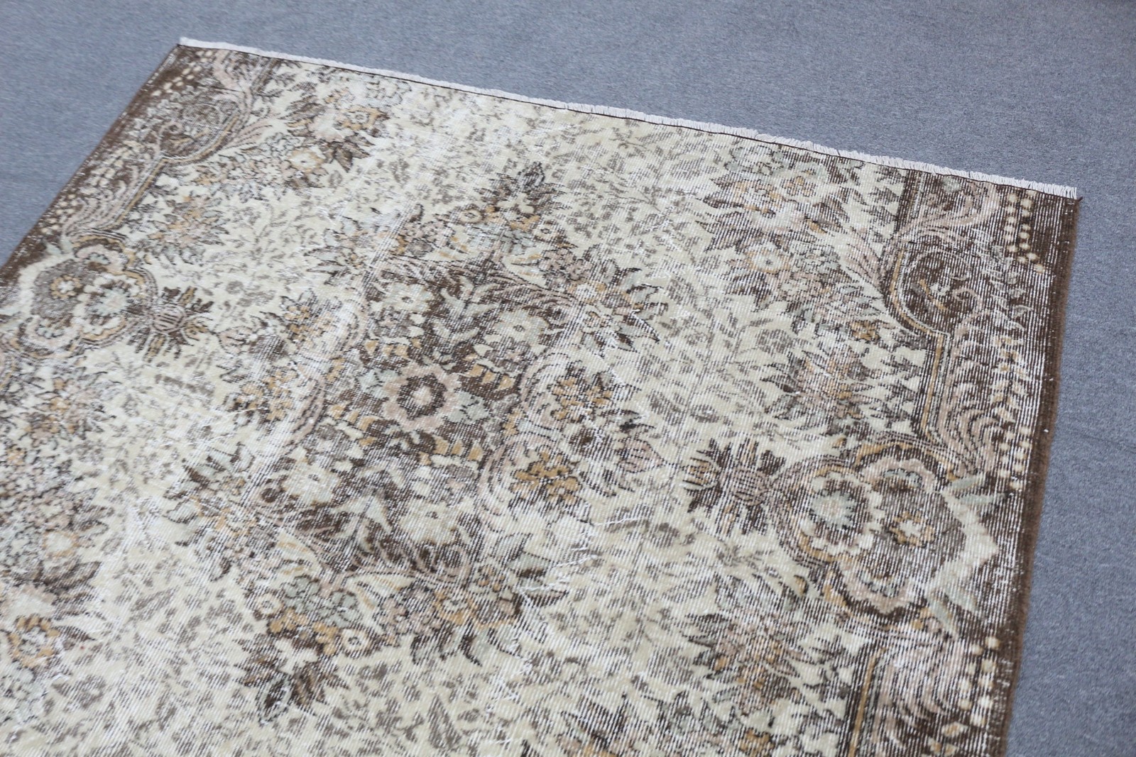Turkish Rug, 5,9×5,9 ft Vintage Rug, Brown Oriental Wool Rug