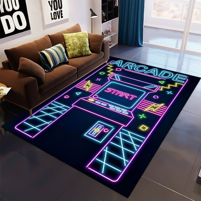 Retro Game Room Carpet, Game Room Rug, Video Game Carpet, Player Arcade