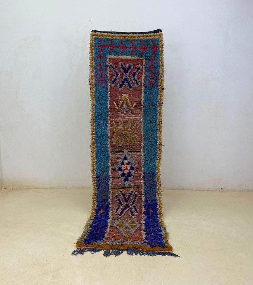 Moroccan Handmade Tribal Cotton Rug 2’7×8’7 ft Unique Berber Hallway Vintage Rug