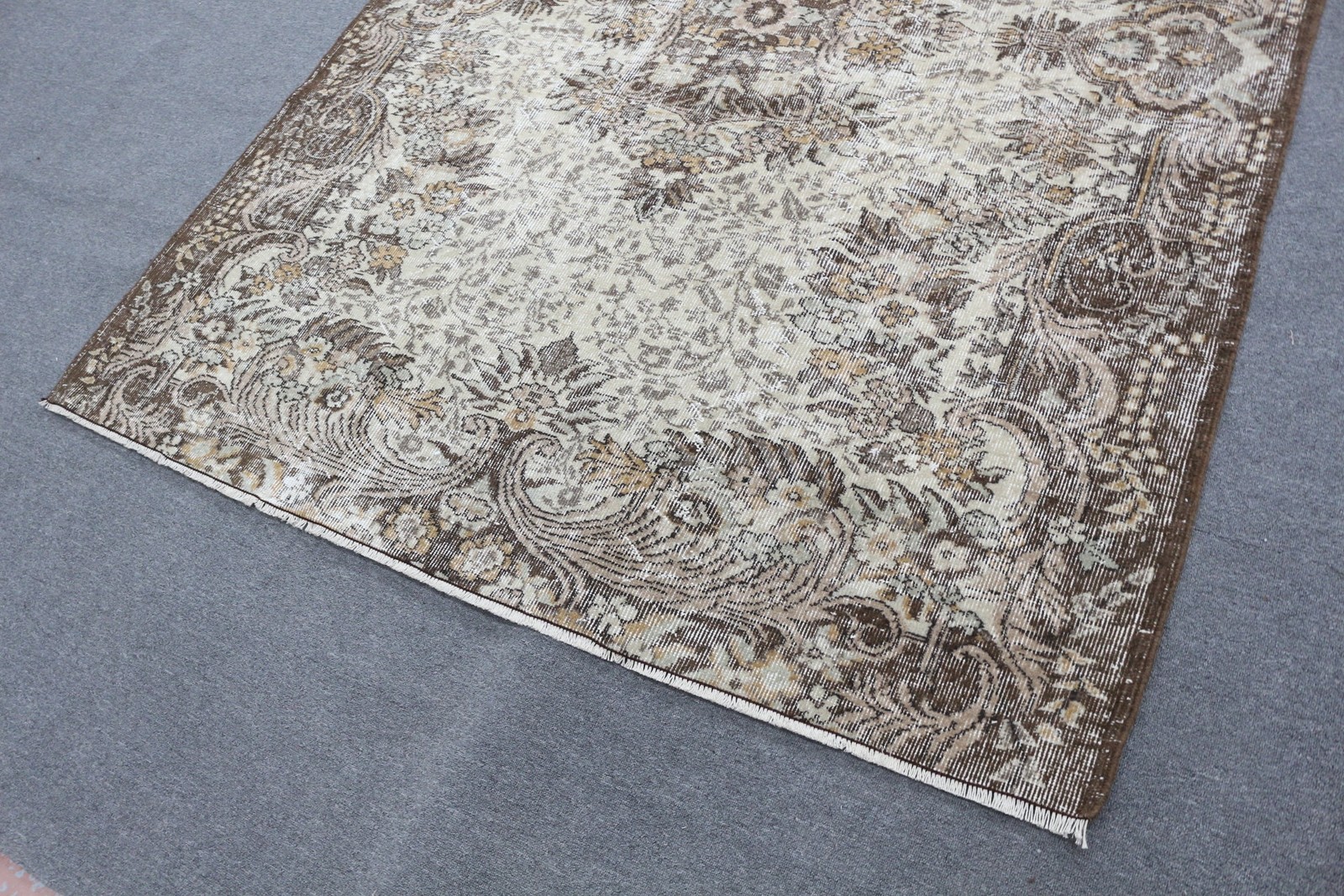 Turkish Rug, 5,9×5,9 ft Vintage Rug, Brown Oriental Wool Rug