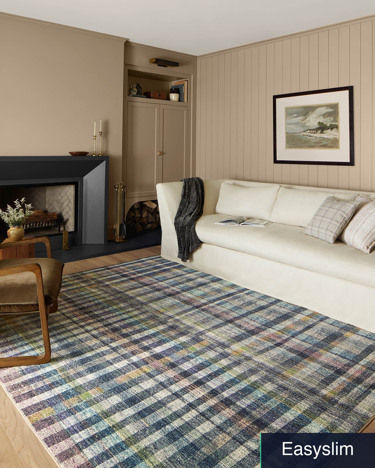 Plaid Area Rug Plum Multi 2′ x 3’6″ Modern Soft CloudPile Polyester