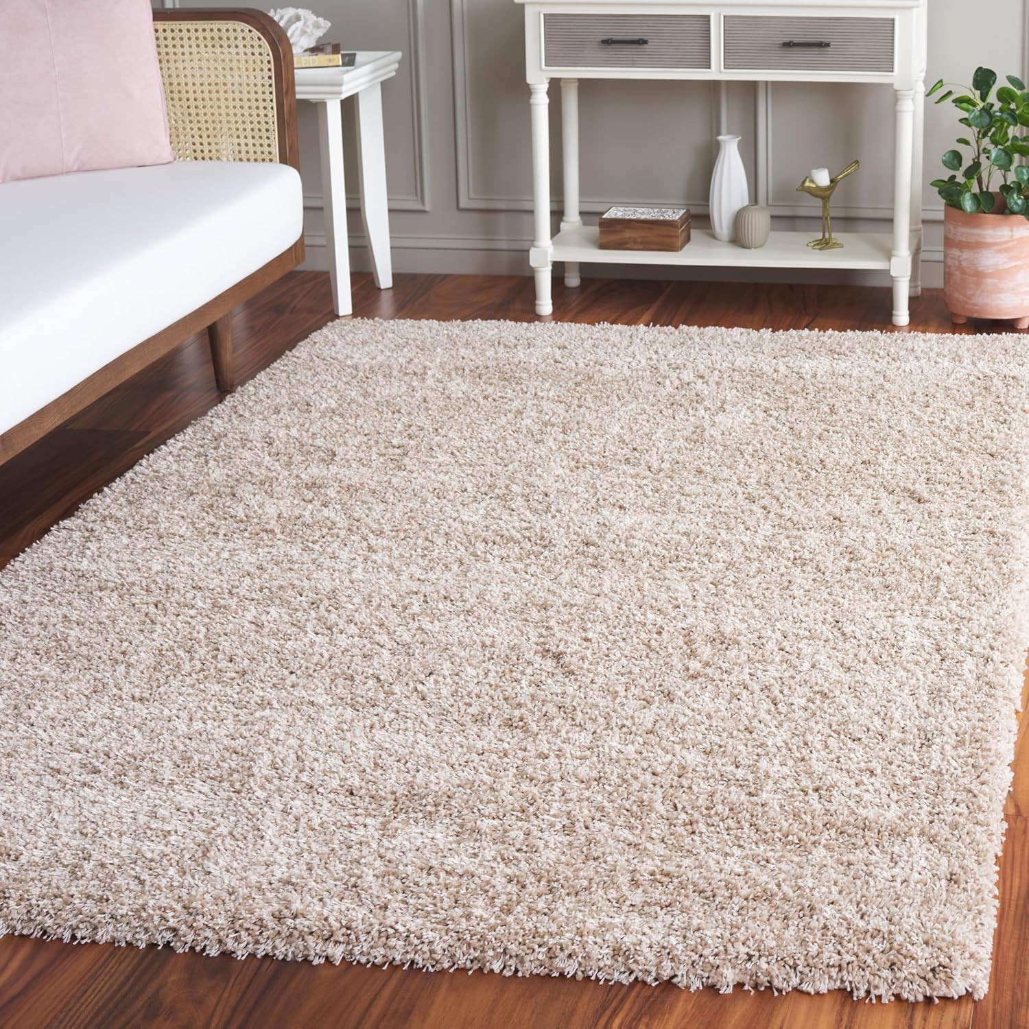 California Shag Collection Area Rug – 5’3″ X 7’6″, Beige, Non-Shedding & Easy Ca