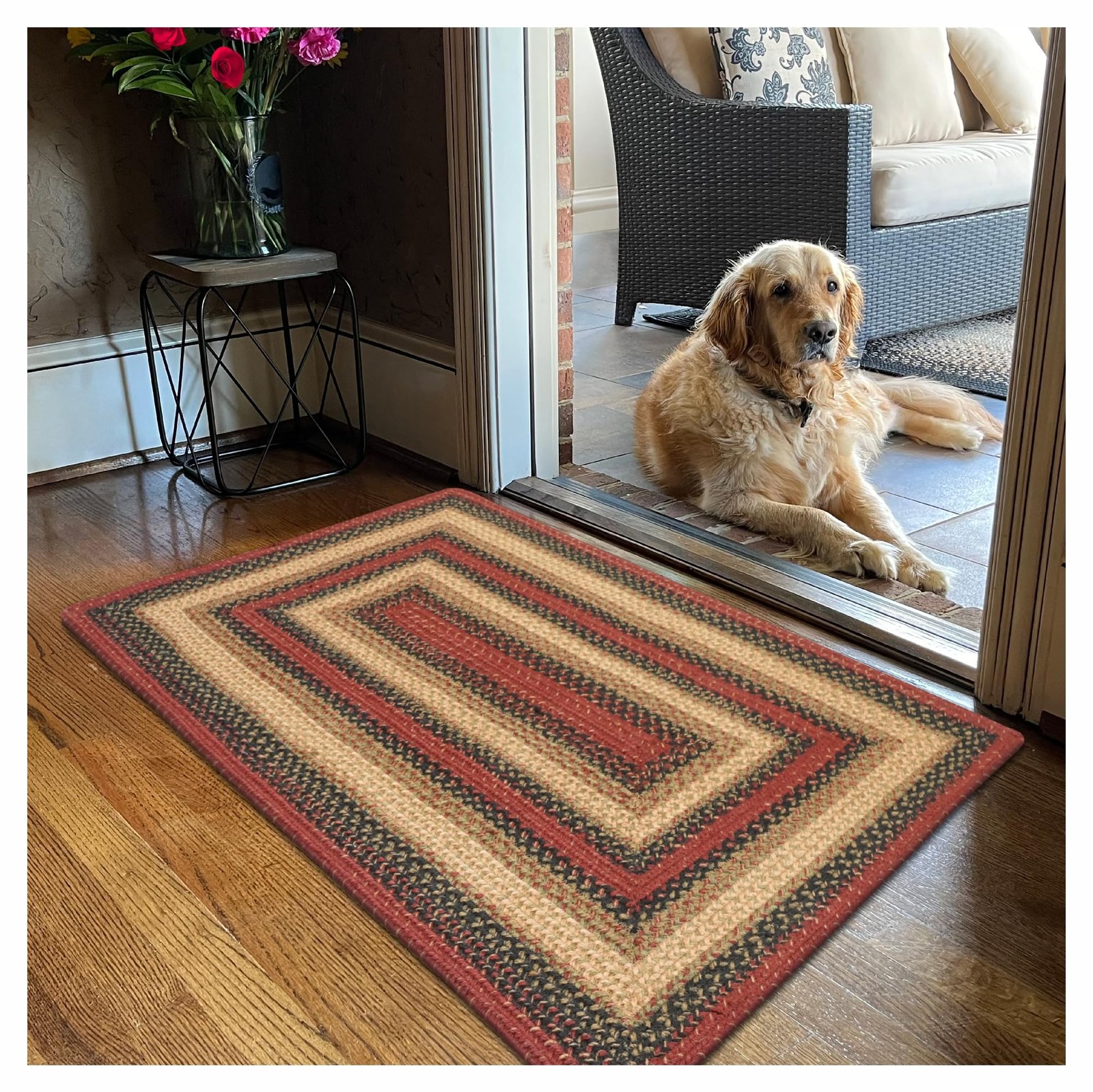 Highland Small Braided Rugs 20×30 – Maroon and Navy Blue Entryway Rug Blended…