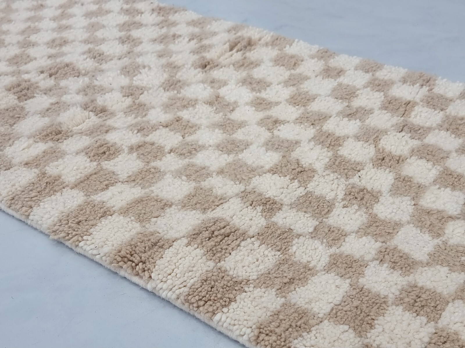 Moroccan Beniouarain Handmade Rug 2’3×6’1 Berber Checkered Brown Wool tribal Rug