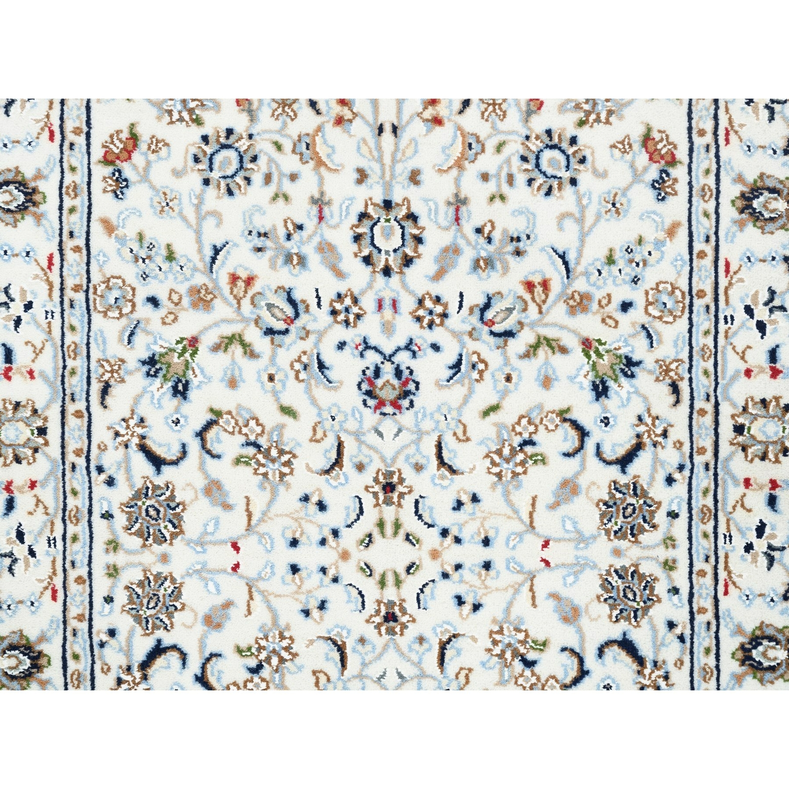 2’10 x 10 Wool and Silk Ivory Nain All Over Design Hand Made Runner Rug G11197