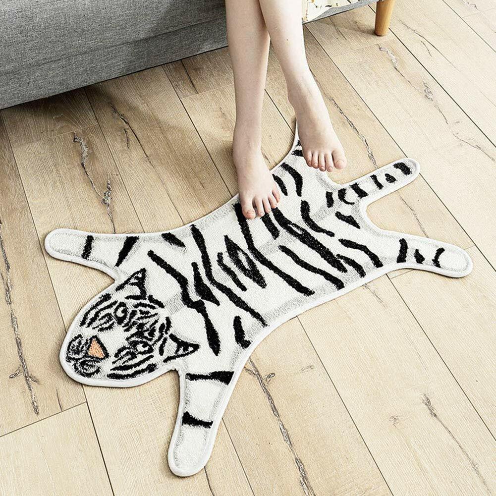 White Tiger Animal Print Faux Fur Rug Hide Washable Carpet Soft Bedroom Mats