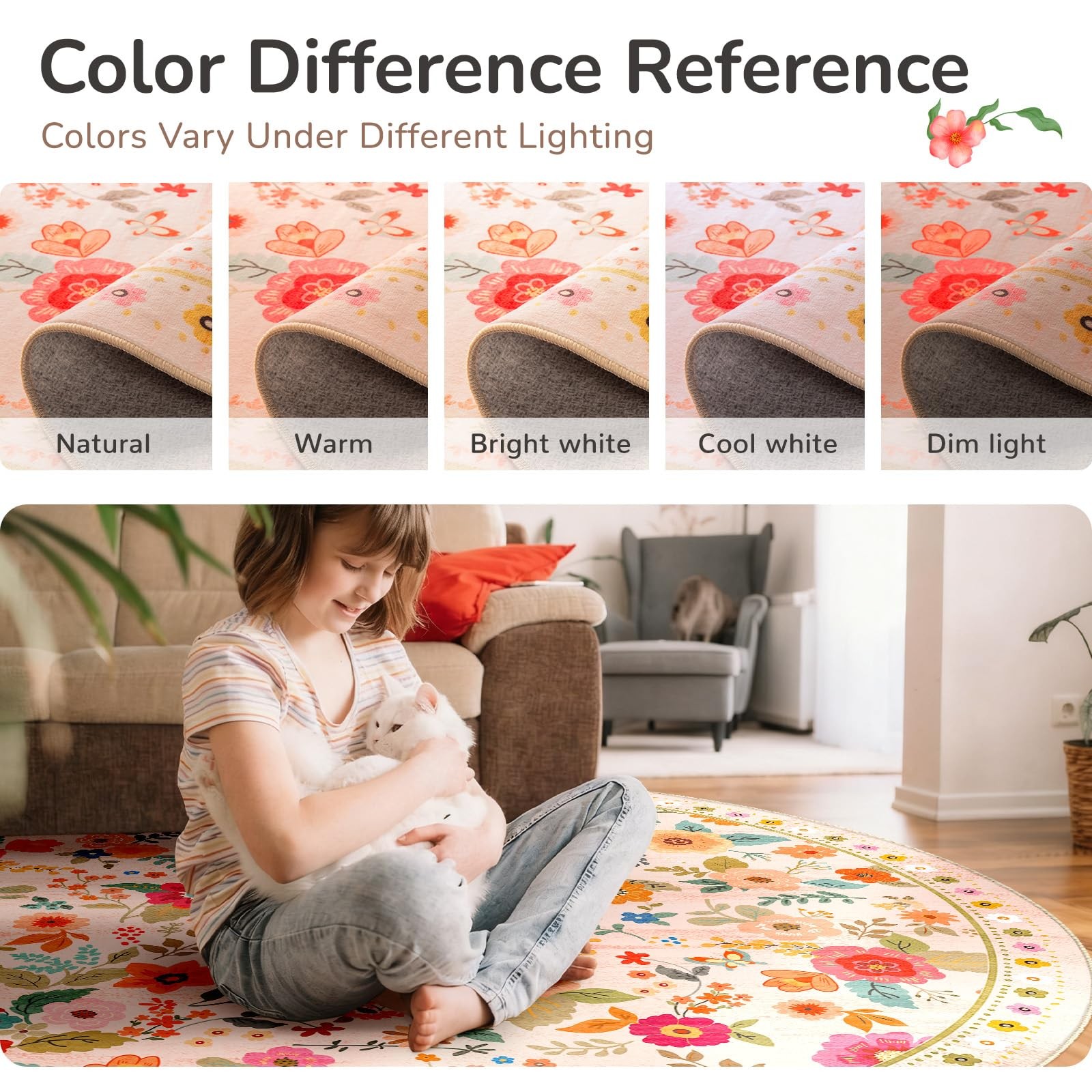 Meejou 4Ft Area Rugs For Living Room Vacuum-Friendly Machine Washable Area Rug
