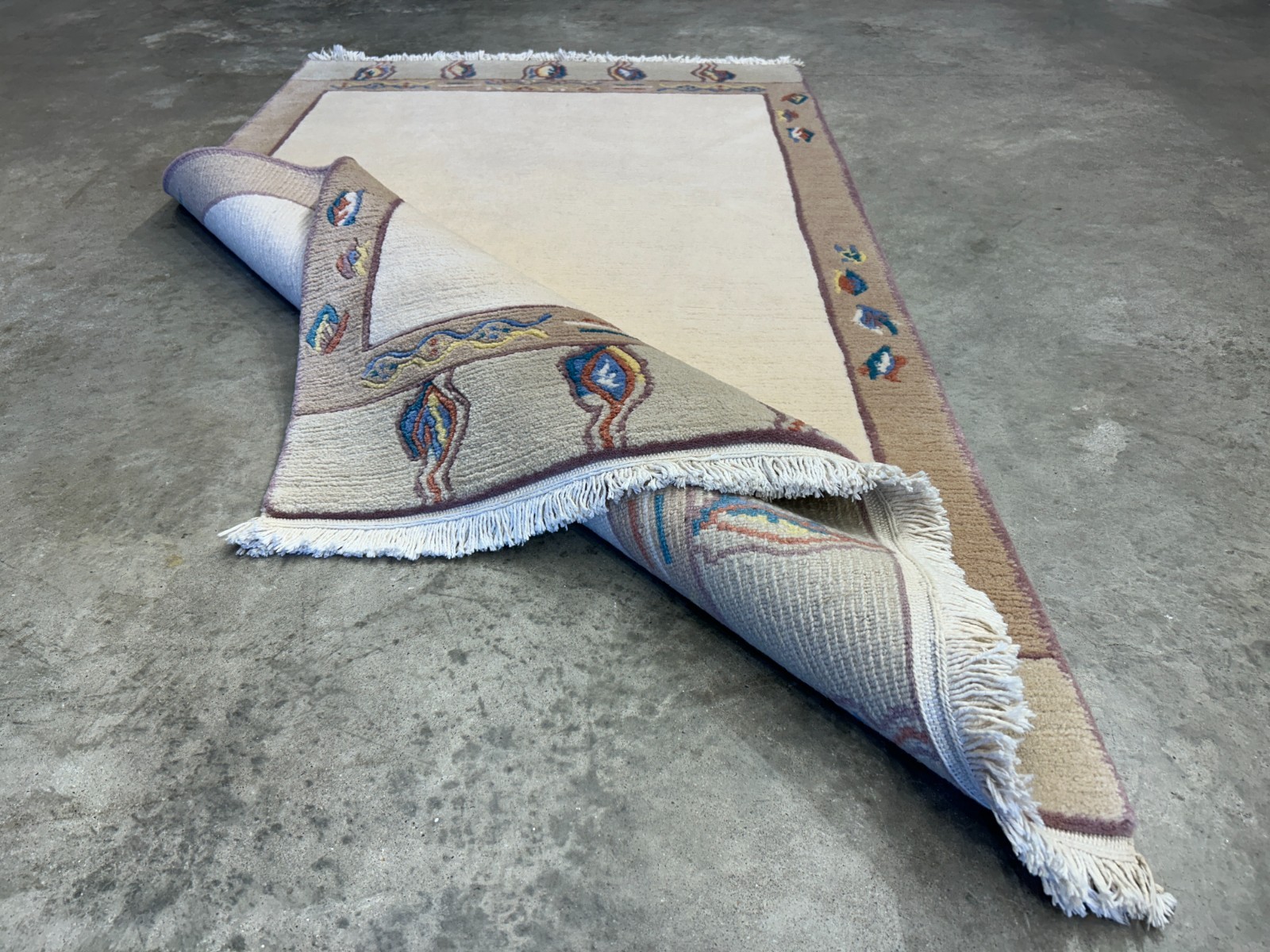 3’x5’3″ Hand-Knotted Wool Nepali Modern Area Rug – Beige 3×5 Carpet