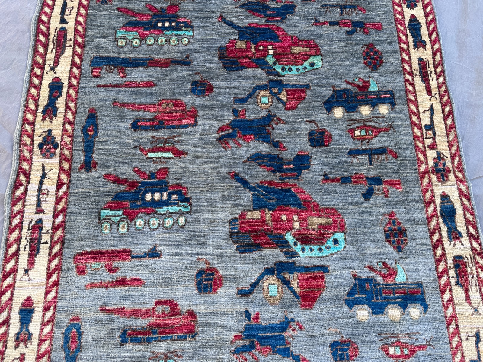 3’4×4’10 Afghan War Rug Hand Knotted Wool Oushak Tribal Oriental Boho Office Rug