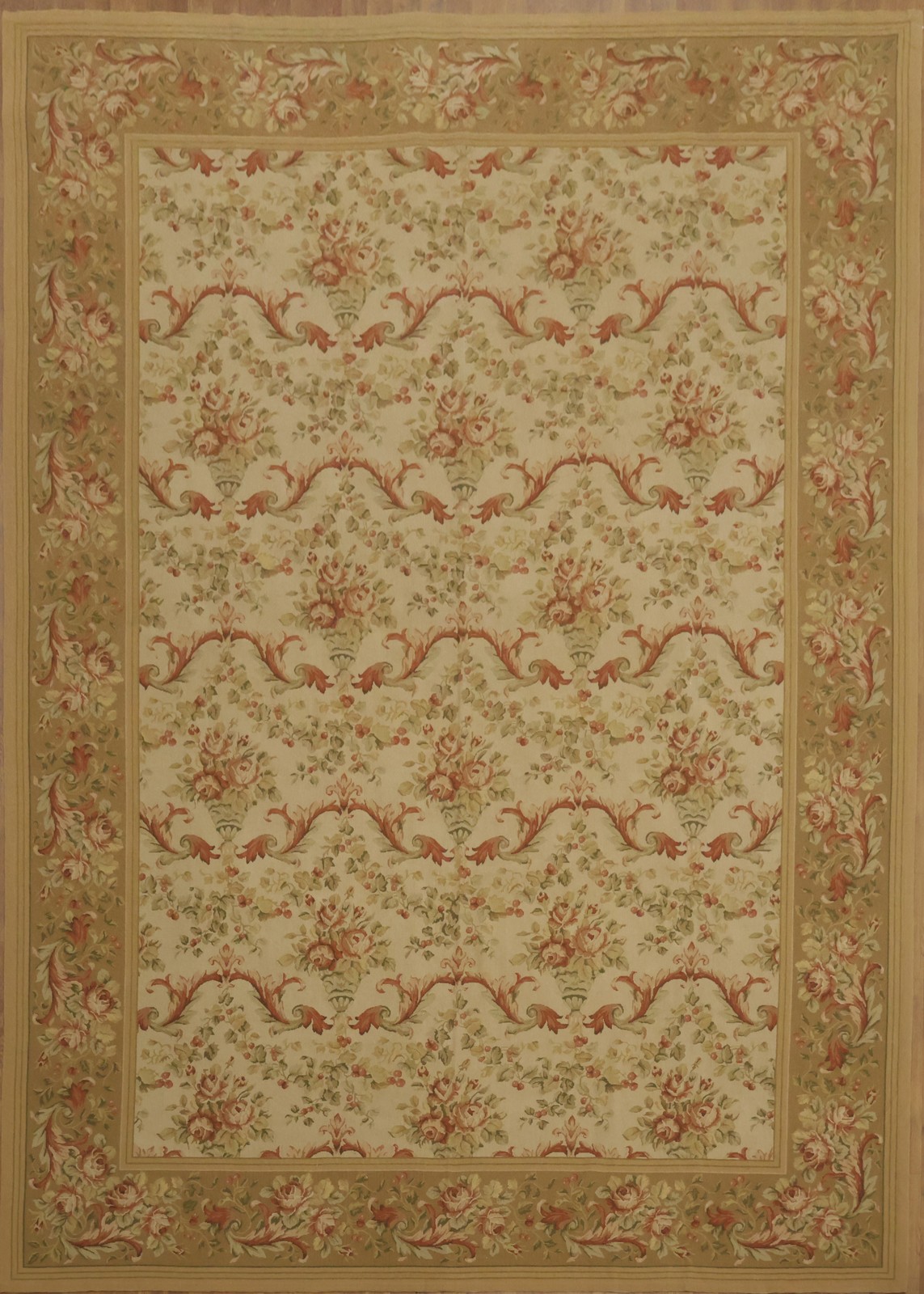 Aubusson Tapestry Chinese Large Rug 10×14 Intricate Floral Ivory Room Size Rug