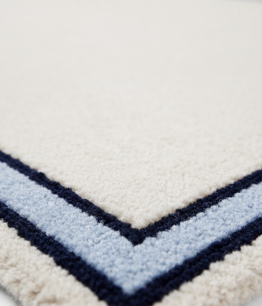 Hand Tufted Wool Rug Ivory Navy Border Handmade Area Rug