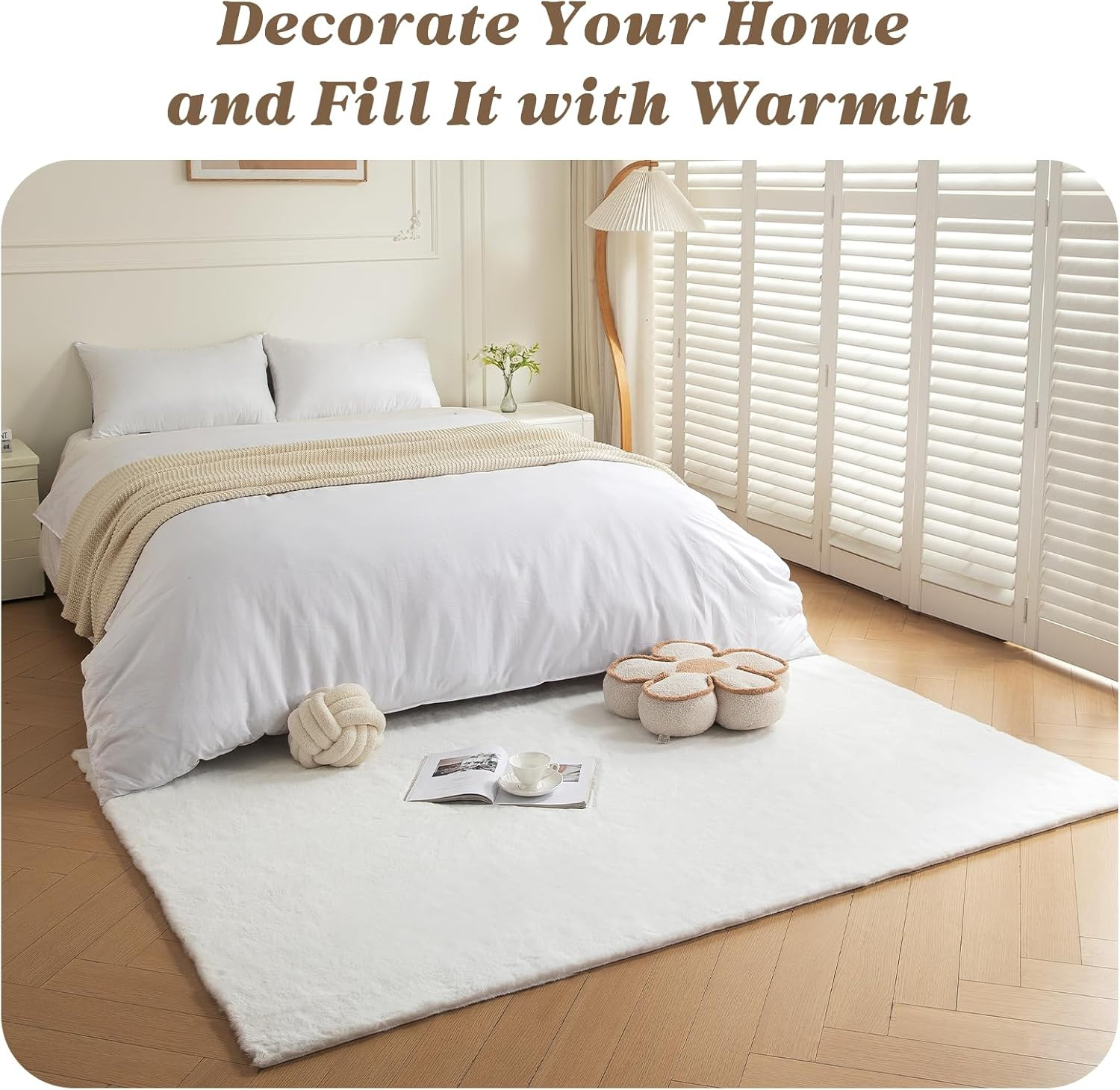 Soft White Faux Rabbit Fur Rug 5’X7′, Non-Slip & Machine Washable