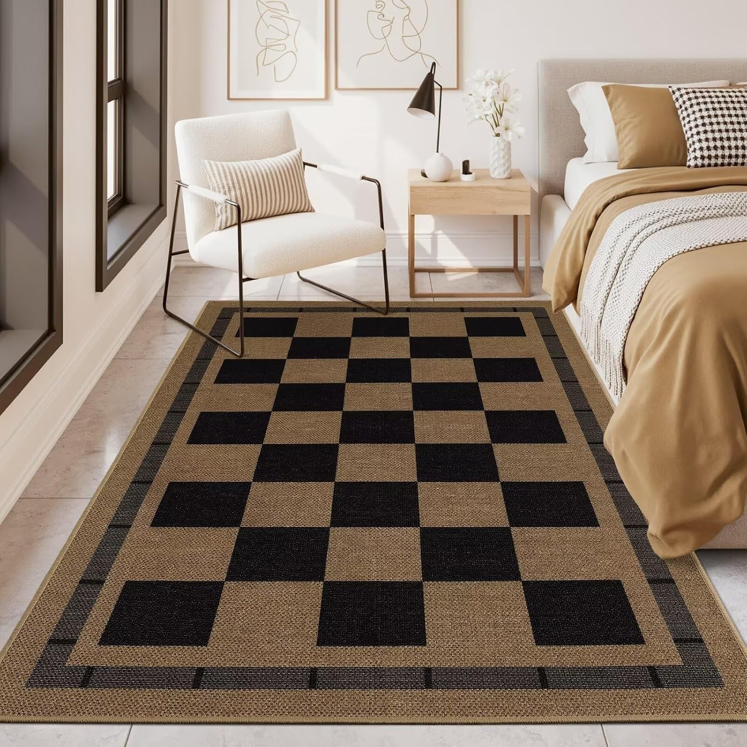 Durable 3×5 Outdoor Rug Geometric Pattern Easy to Clean for High Traffic Areas