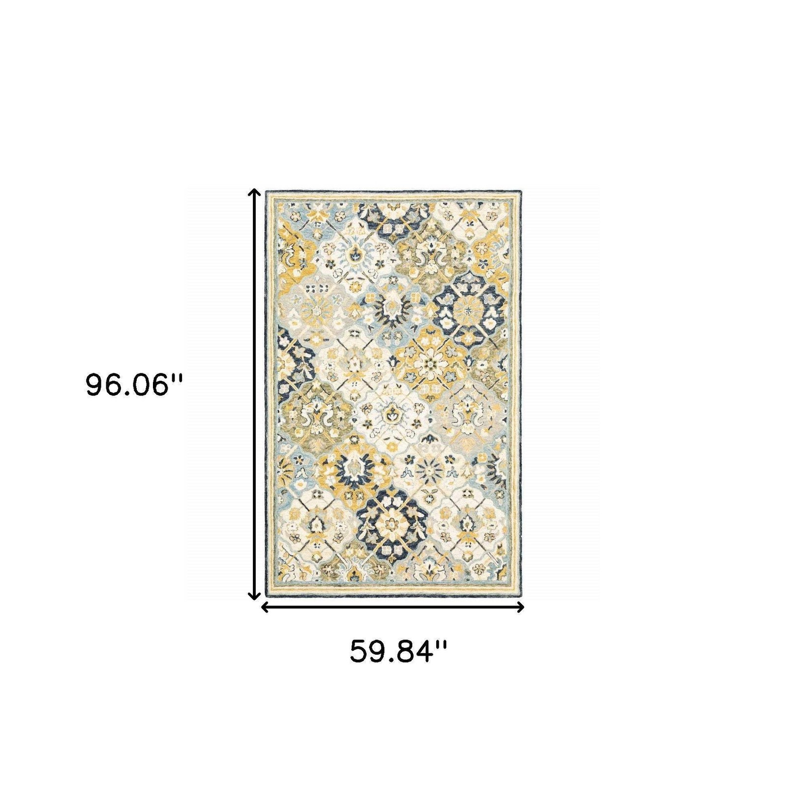 5′ X 8′ Blue Green Gold Navy And Ivory Geometric Tufted Handmade Stain Resistant