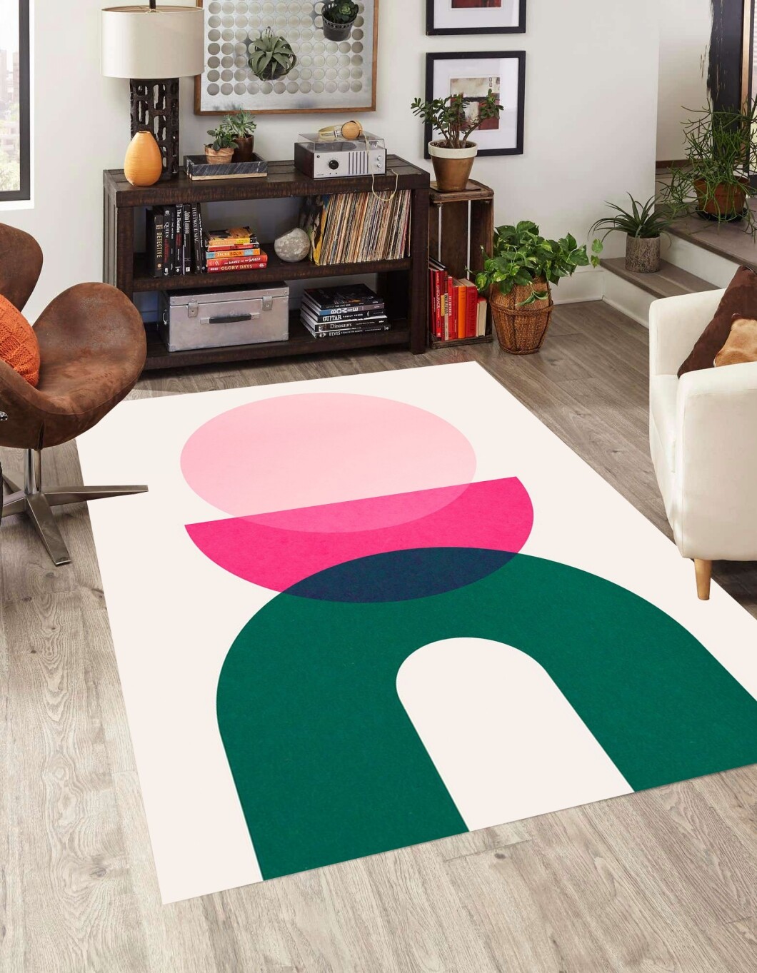 Geometric Minimalist Area Rug Grey Pink Arched Semicircle Rugs for Living Room