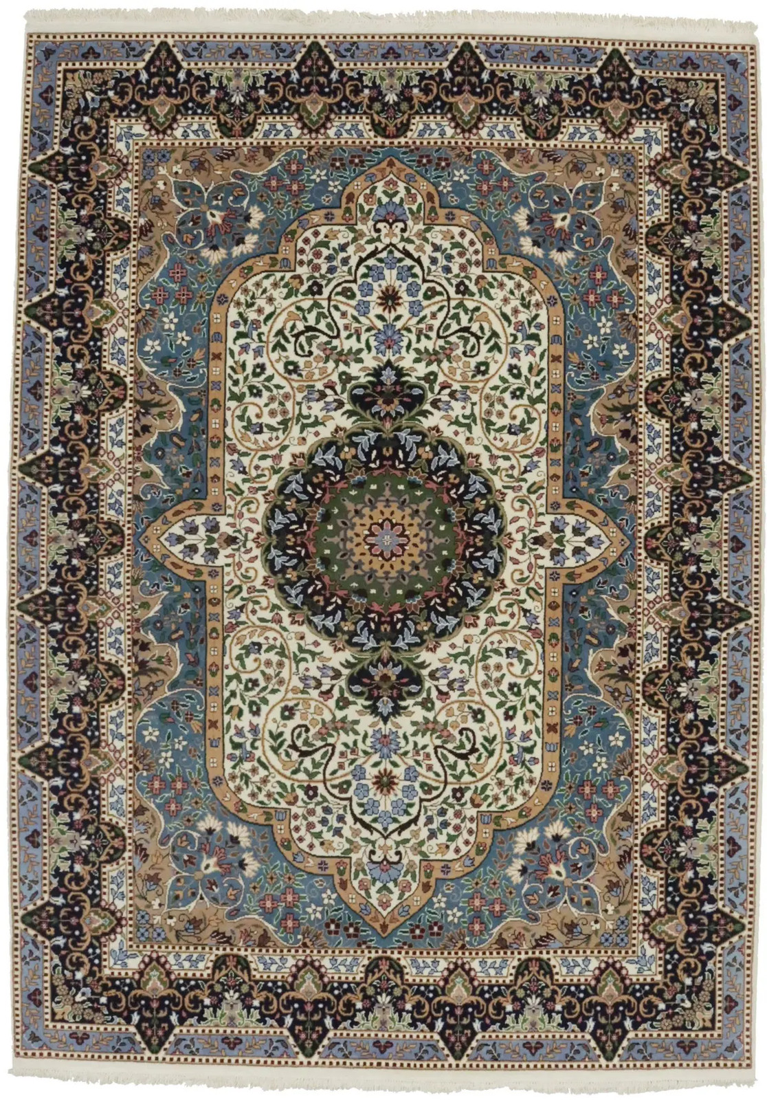 Hand-Knotted Cream Kirman Wool Floral Oriental Rug Home Studio Carpet 6’6X9 ft