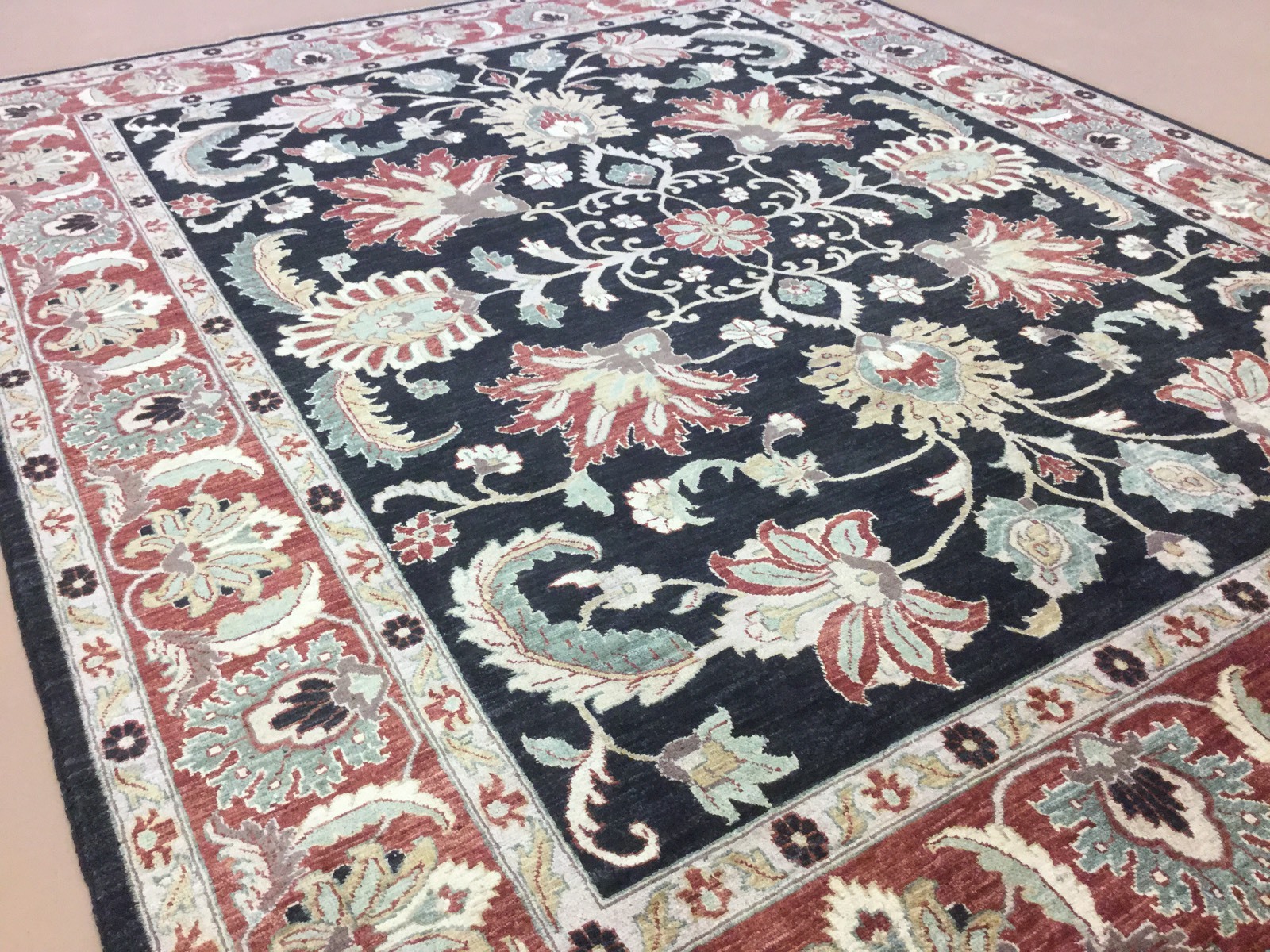 8′.1″ X 10′.3″ Black Rust all-Over Geometric Oriental Area Rug Hand Knotted Wool