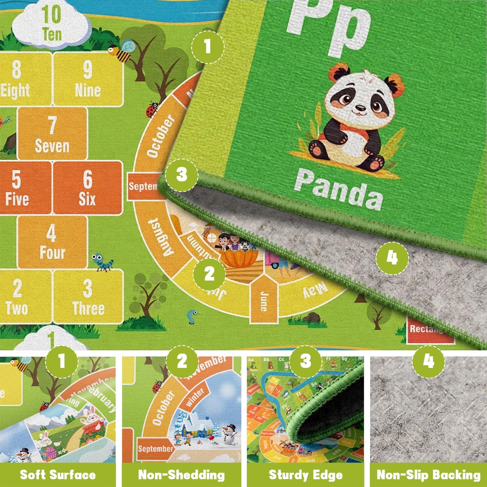 ABC Rug 8’x 10′ Educational Learning Play Mat with Alphabet Animals & Numbers