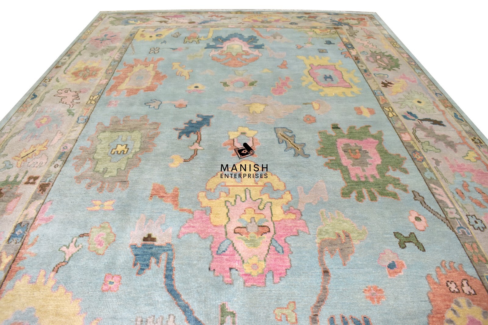 Bohemian Oushak Indian Area vintage Rug Hand-Knotted Gray rug living room carpet