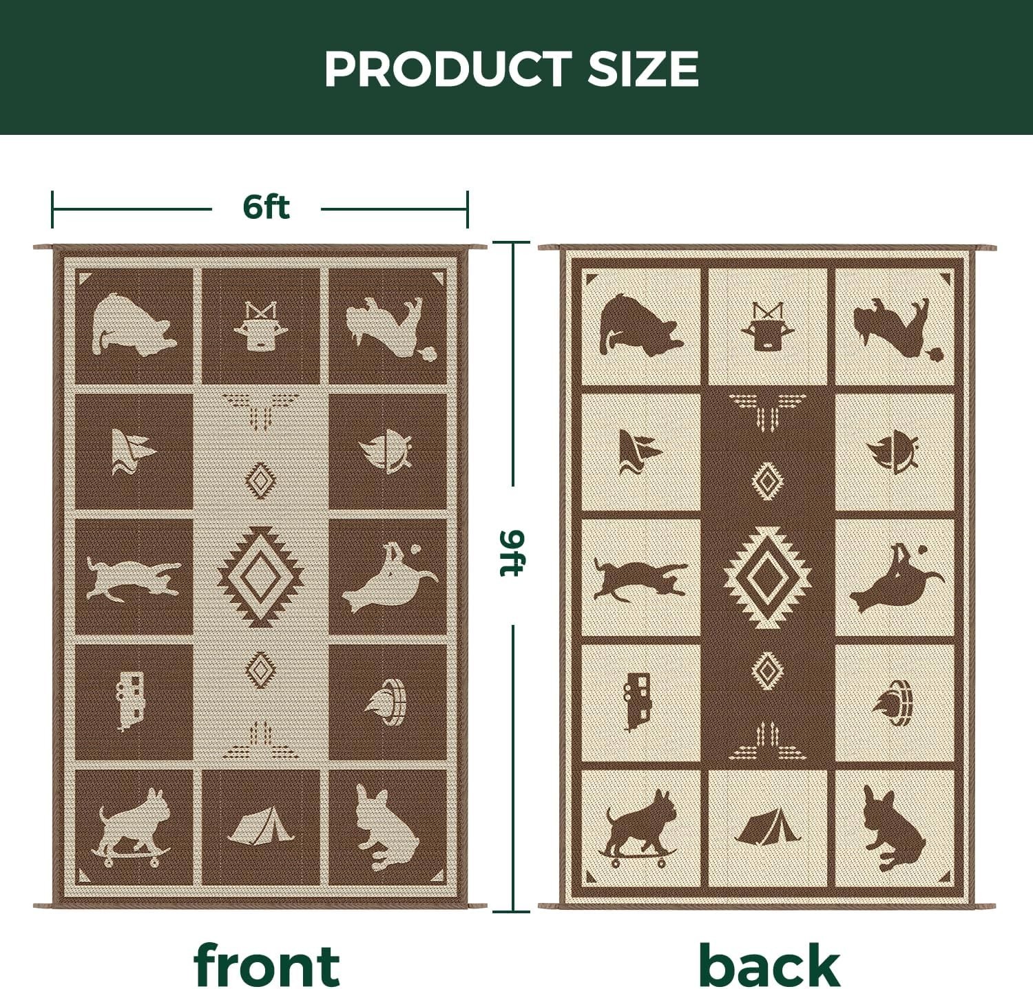 Outdoor Plastic Straw Rug Large Beige Waterproof Reversible Patio Camping Mats
