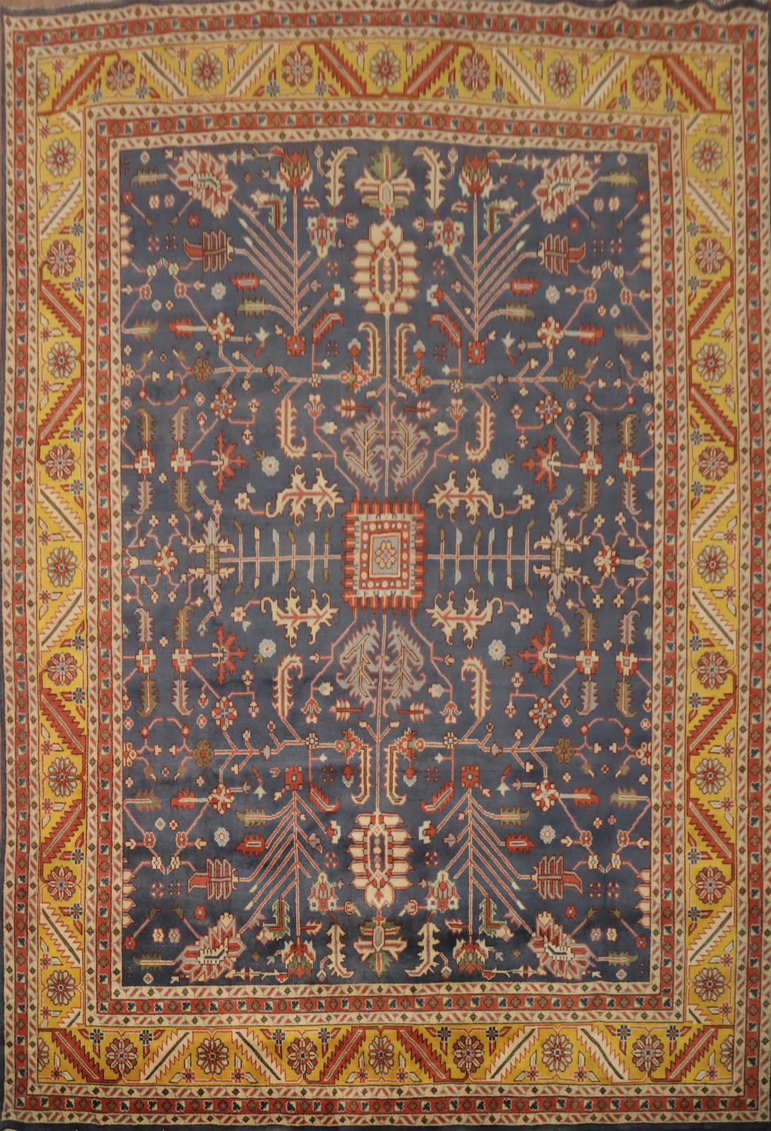 Navy Blue Geometric Oushak Handmade Palace Size Rug 12×15 Oriental Wool Carpet