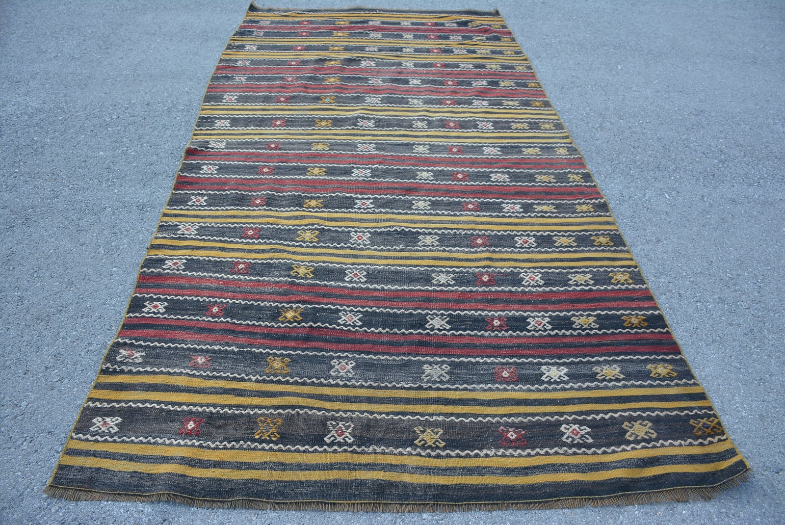 5,1×10,1 ft Rug, Turkish Vintage Rug, Blue Red Striped Wool Rug
