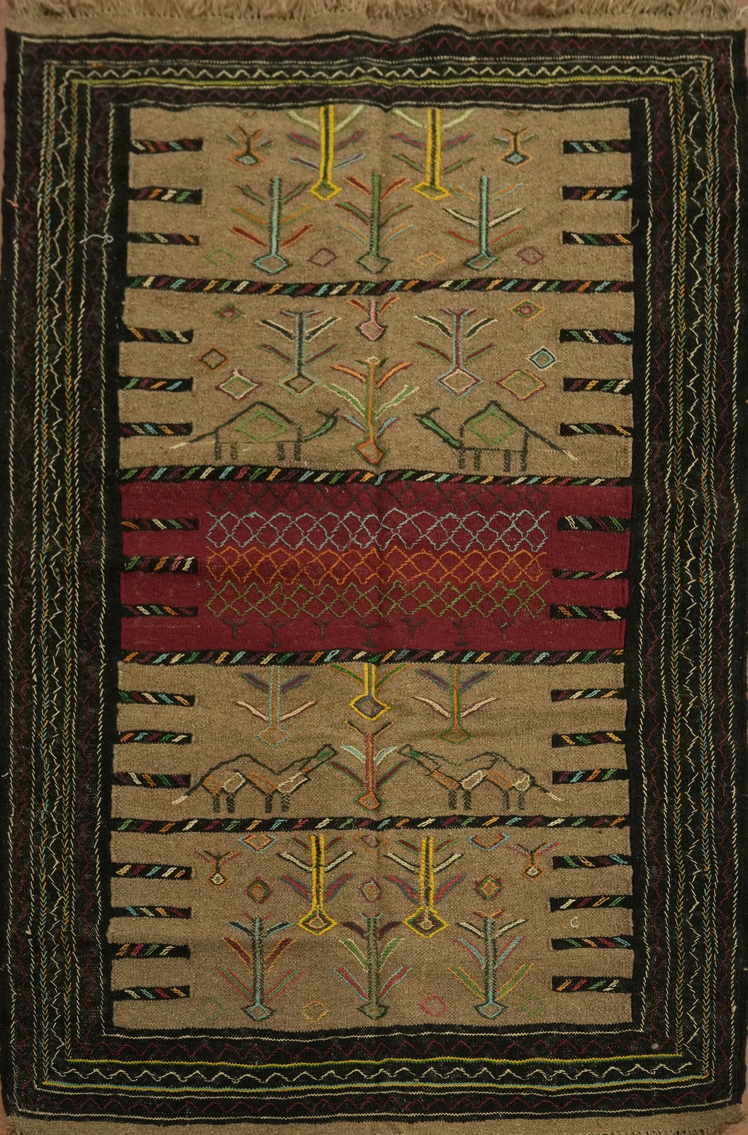 Tribal Reversible 4×6 Hand-Woven Red& Beige Hues Bordered Area Rug