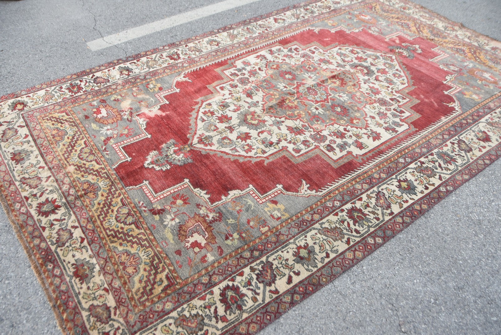 5,9×10 ft Rug, Vintage Rug, Turkish Red Wool Floral Rug