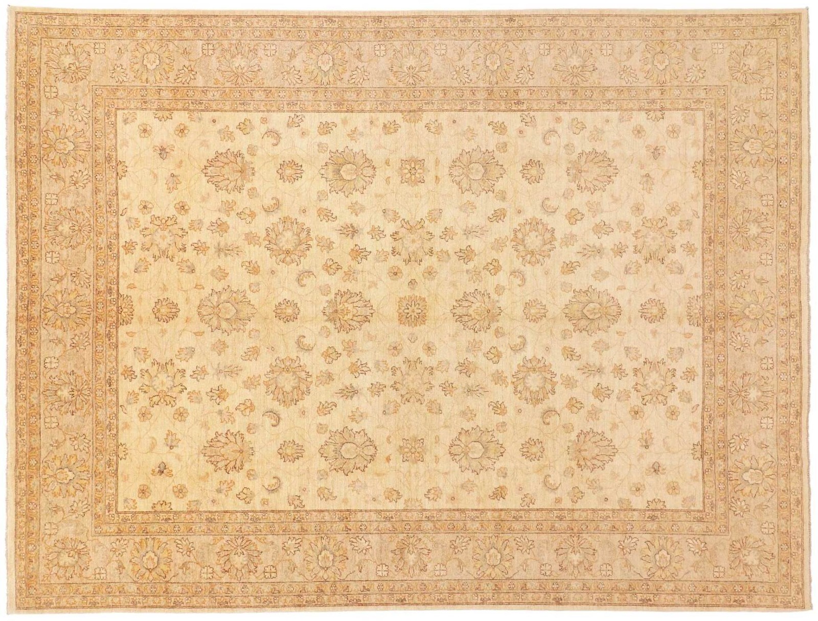 Afghan Chobi Ziegler Carpet Hand-knotted 300×400 Beige Floral Pattern Wool