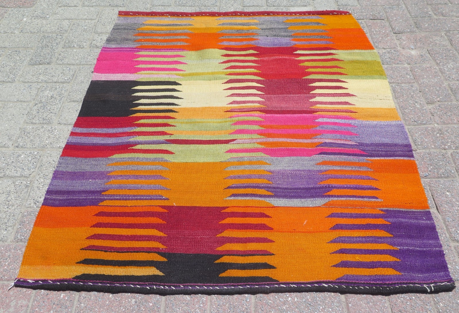 Area Rugs, Colorfull Boho Rug, Turkish Kilim Wool Rug, Bedroom Carpet 41″x46″