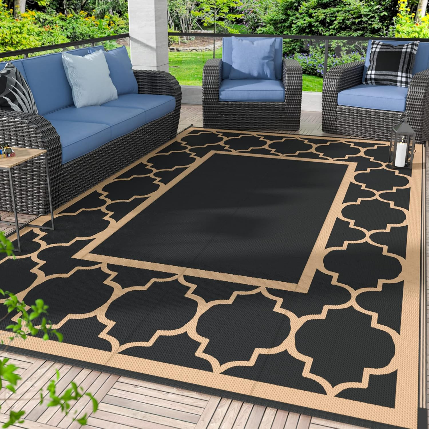 5′ x 8′ Outdoor Rug Waterproof for Patio Decor, Foldable Reversible Plastic Stra