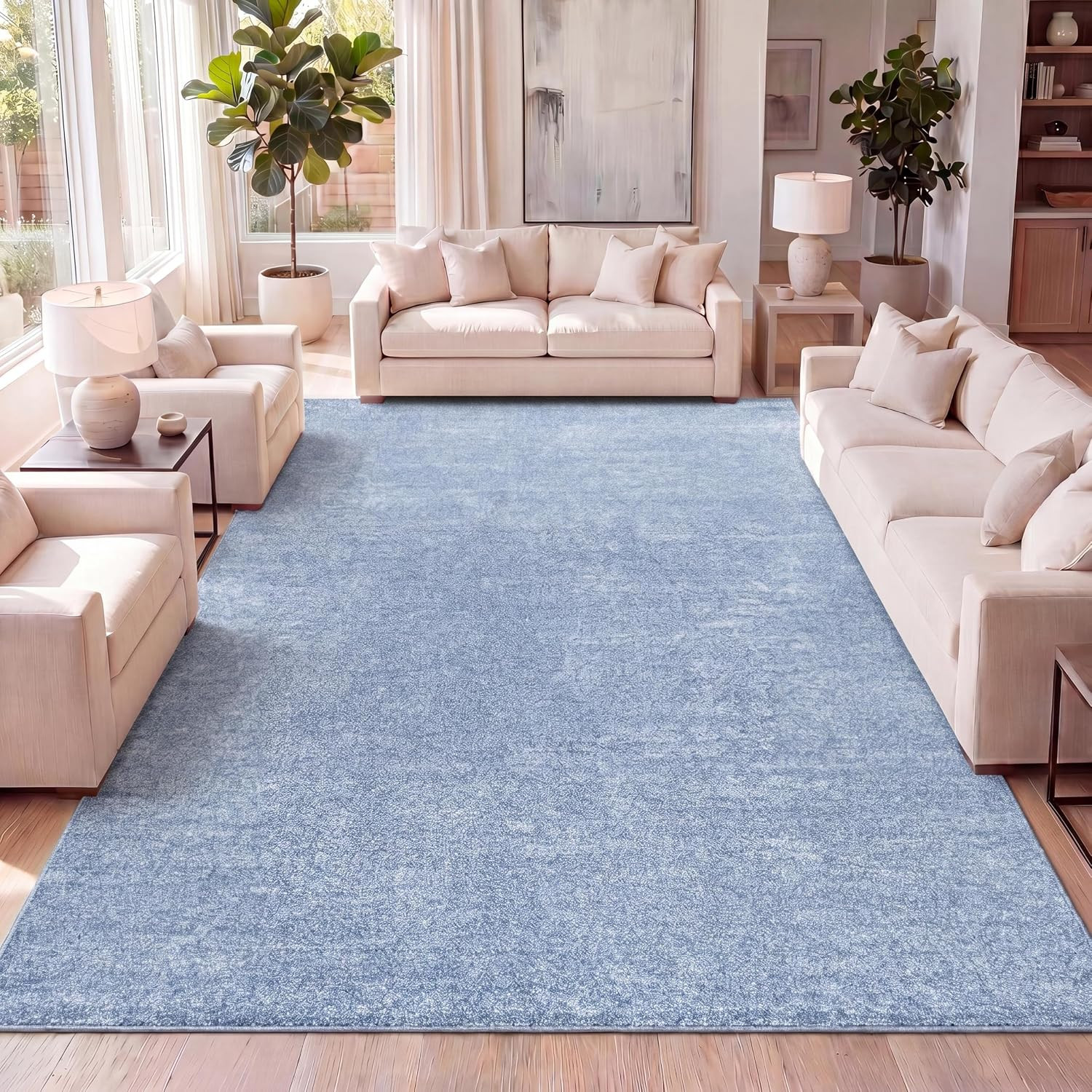 Haze Solid Low-Pile Classic Blue Indoor Area Rug 5X8, Coastal,Bohemian,Minimalis