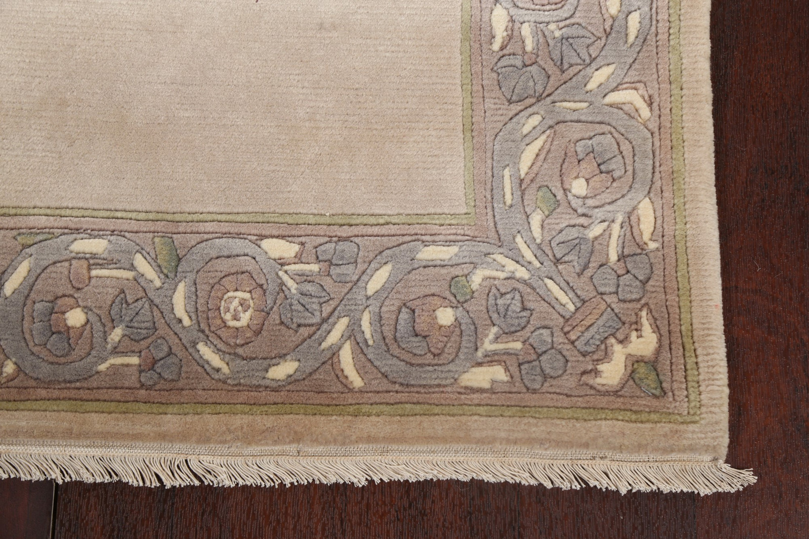 Handmade Solid Nepalese Area Rug 4×5 Ft Beige Wool Carpet Oriental Bordered Rug