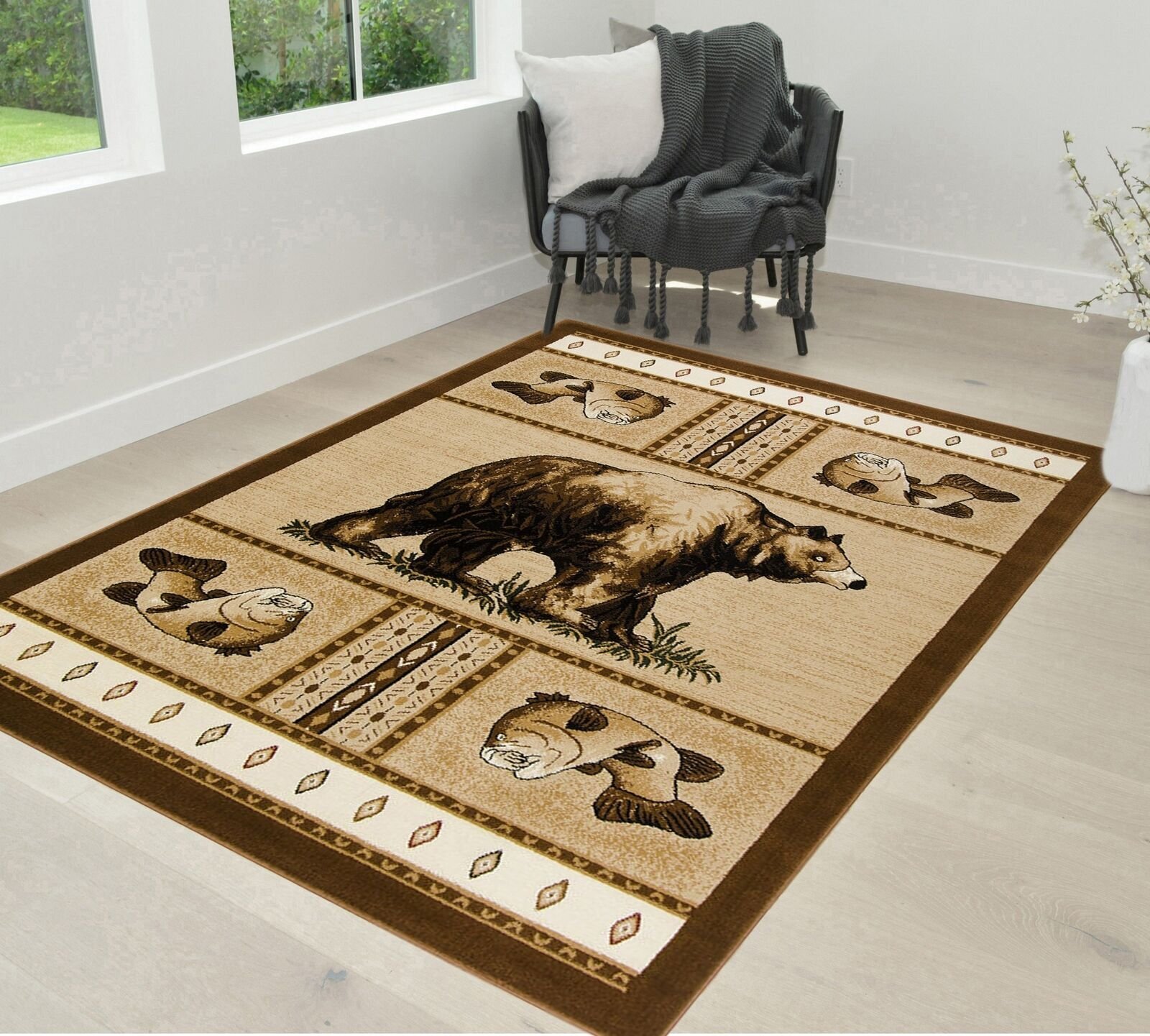 Rug for Lodge 5×7 cabin rugs bear fish decor design bohemian area rugs 8×10