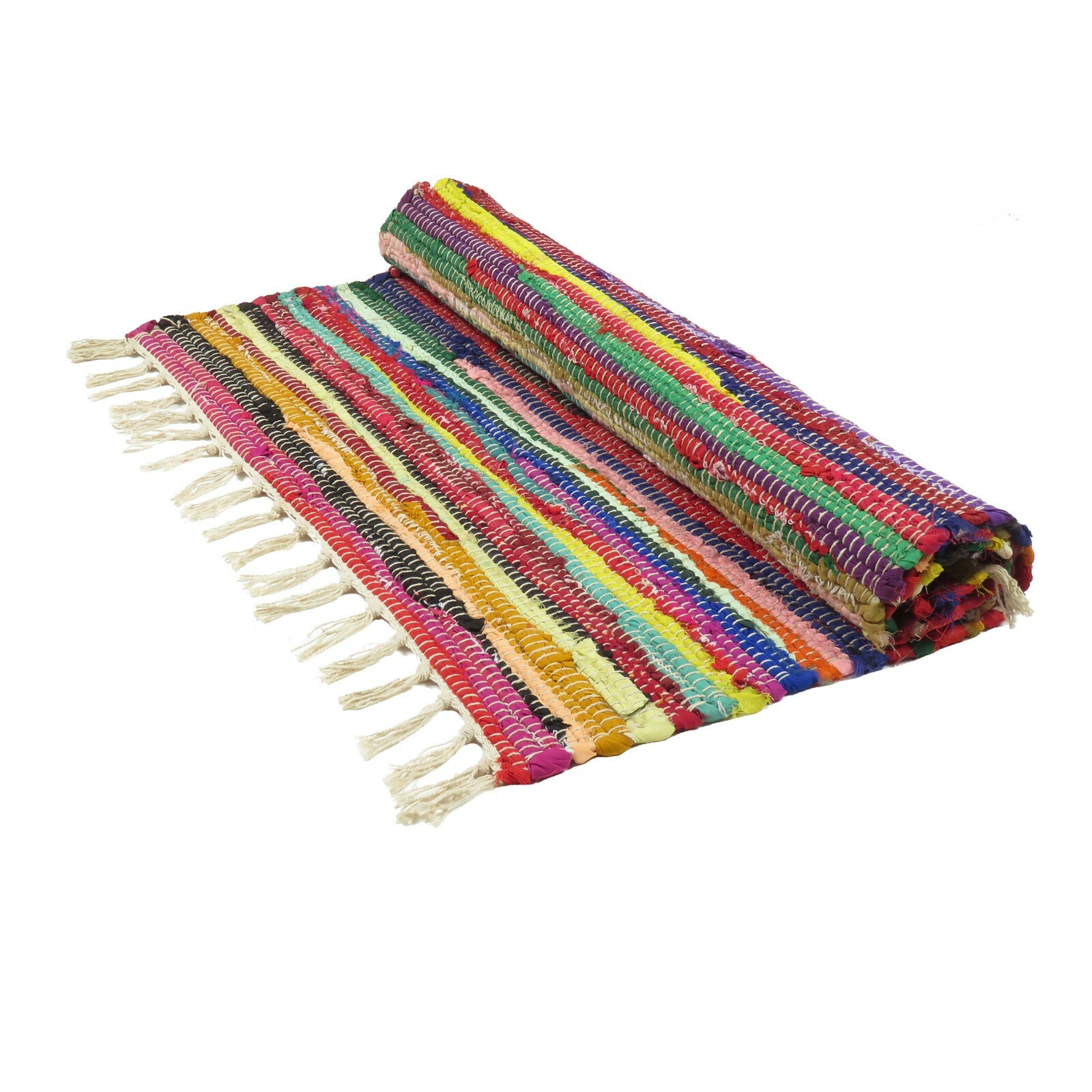 Indian Traditional Chindi Rug Hand Woven Cotton Carpet Home Decor Floor Mat 2×3″