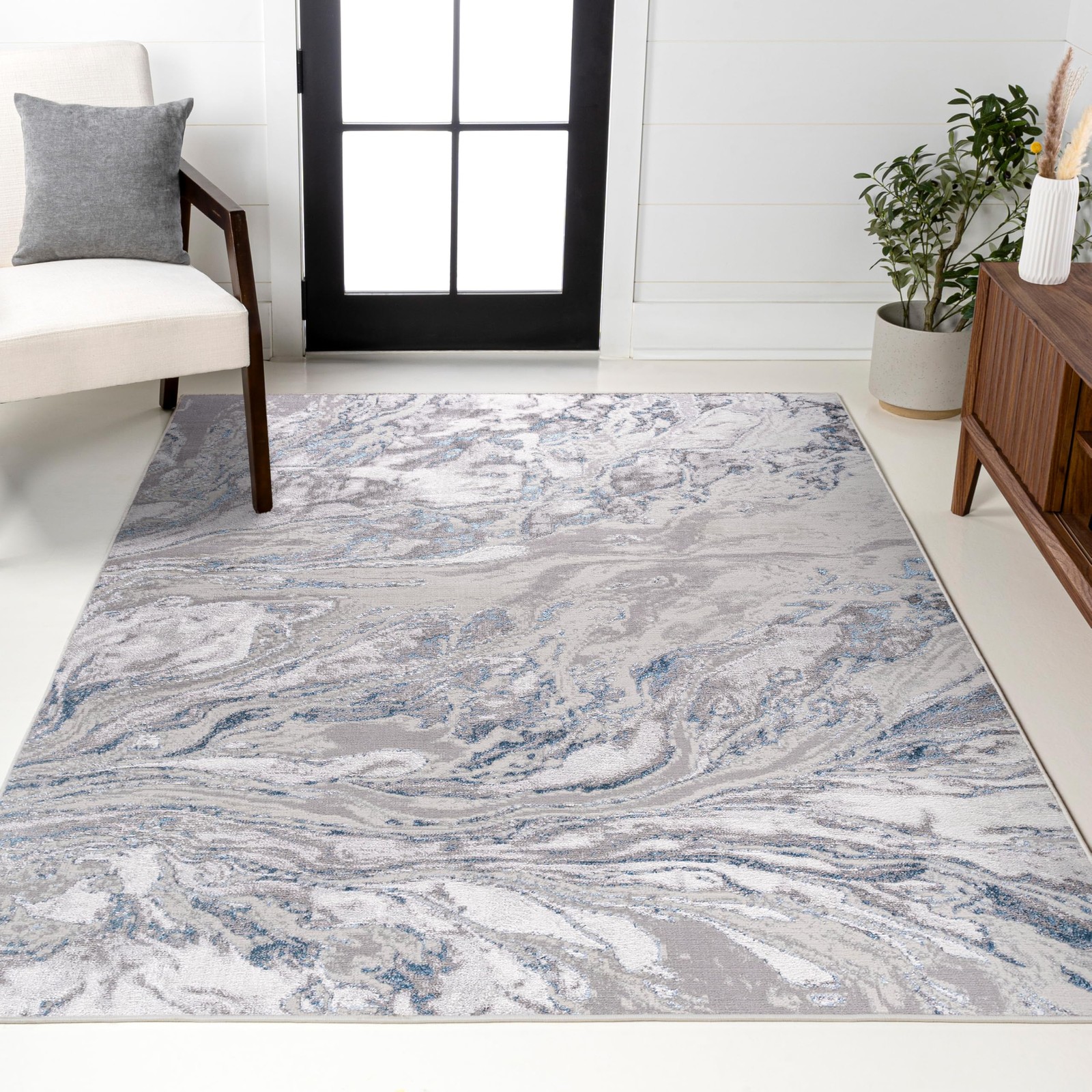 Jonathan Y Swirl Marbled Gray/Blue Indoor Area Rug 3X5 Ft Abstract For Living