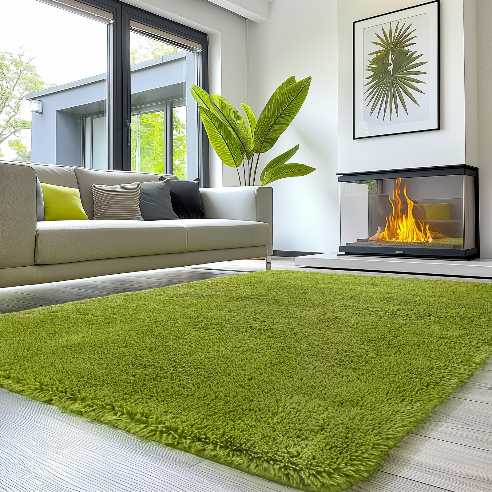 Large Size Shaggy Fluffy Area Rugs Carpets Living room Bedroom Green