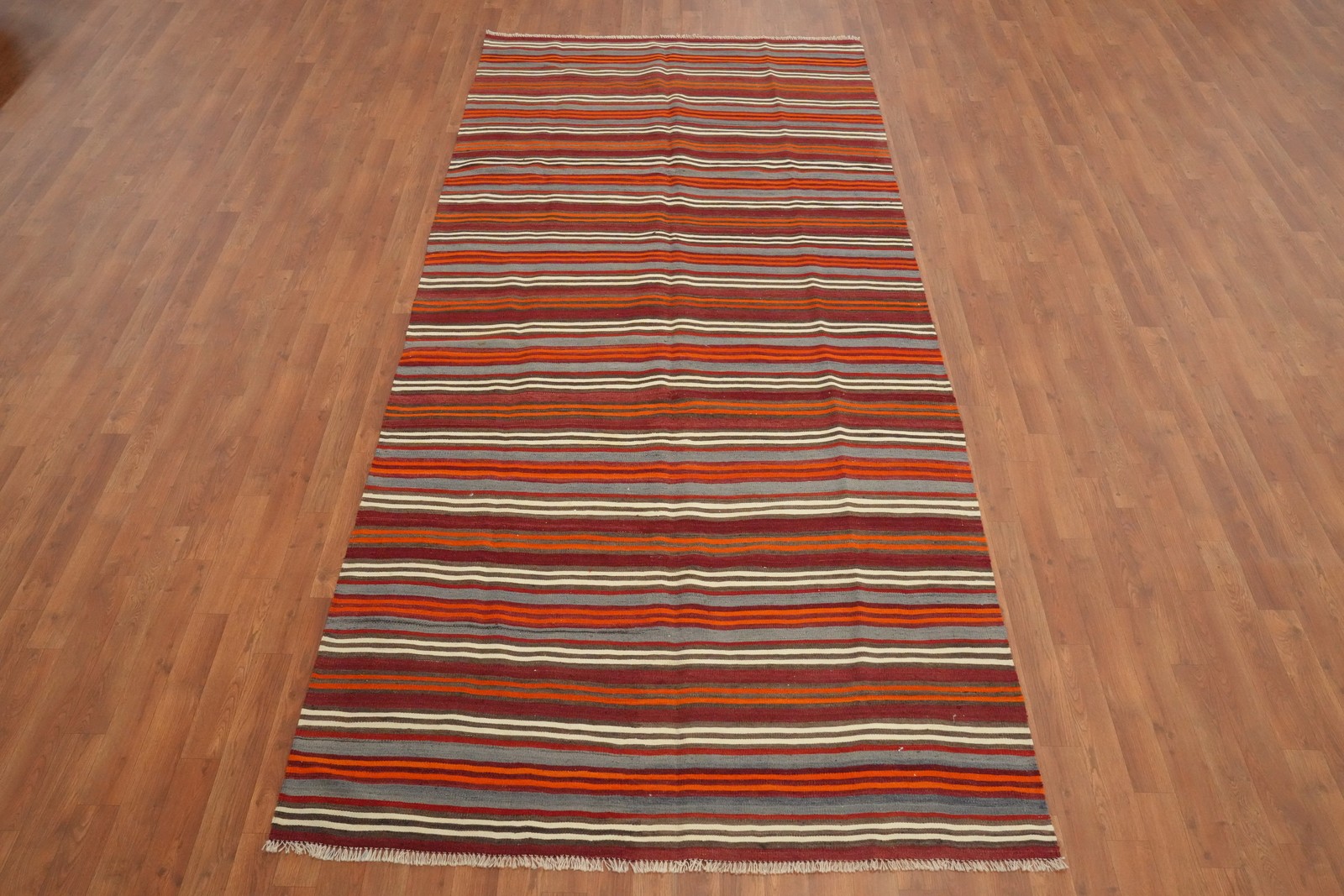 Kilim Turkish Area Rug 5×11 Vegetable Dye Striped Modern Flat-weave Carpet