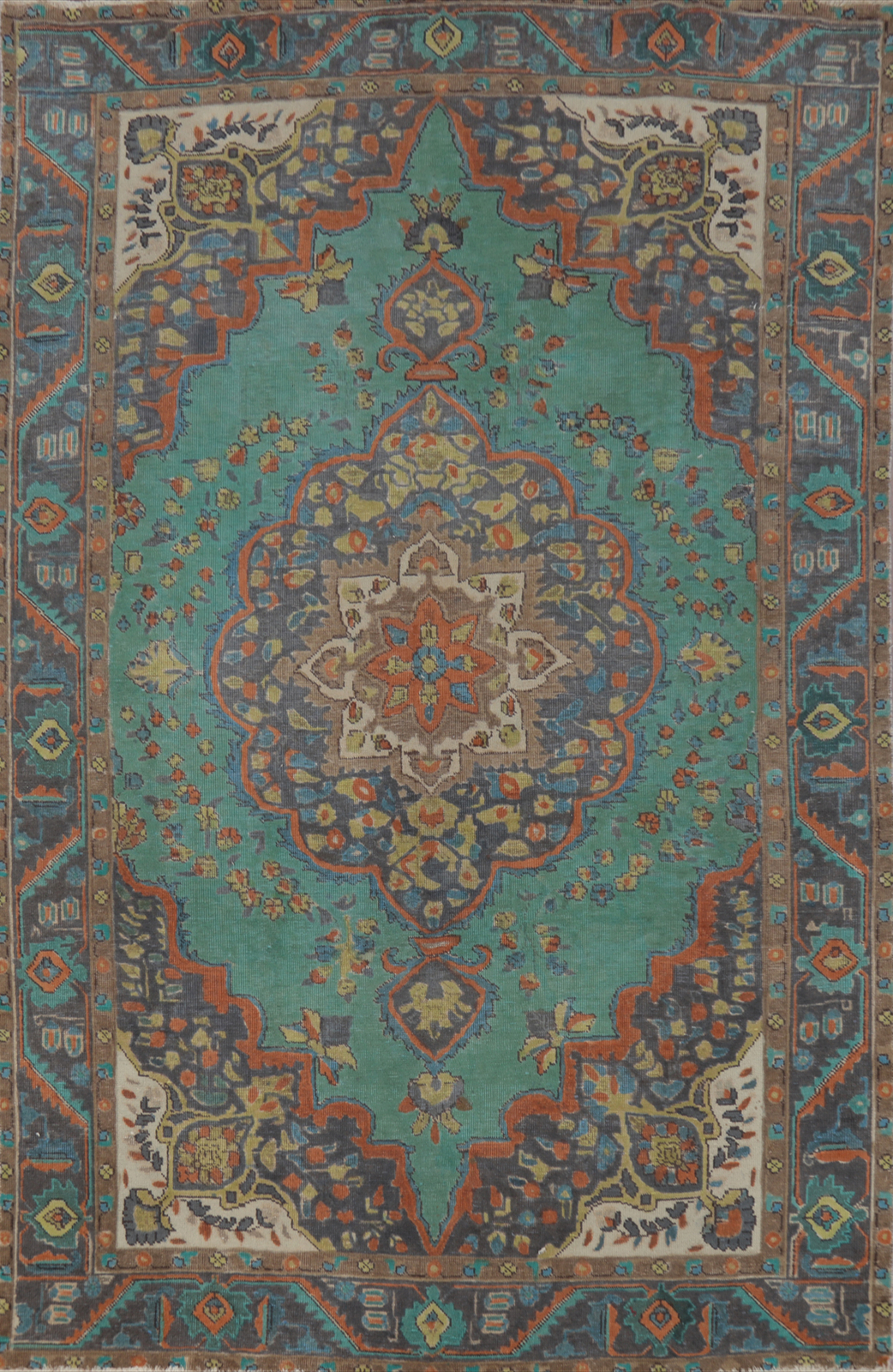 Turquoise Green Wool Over-Dyed Traditional Hand-made Living Room Area Rug 6×9
