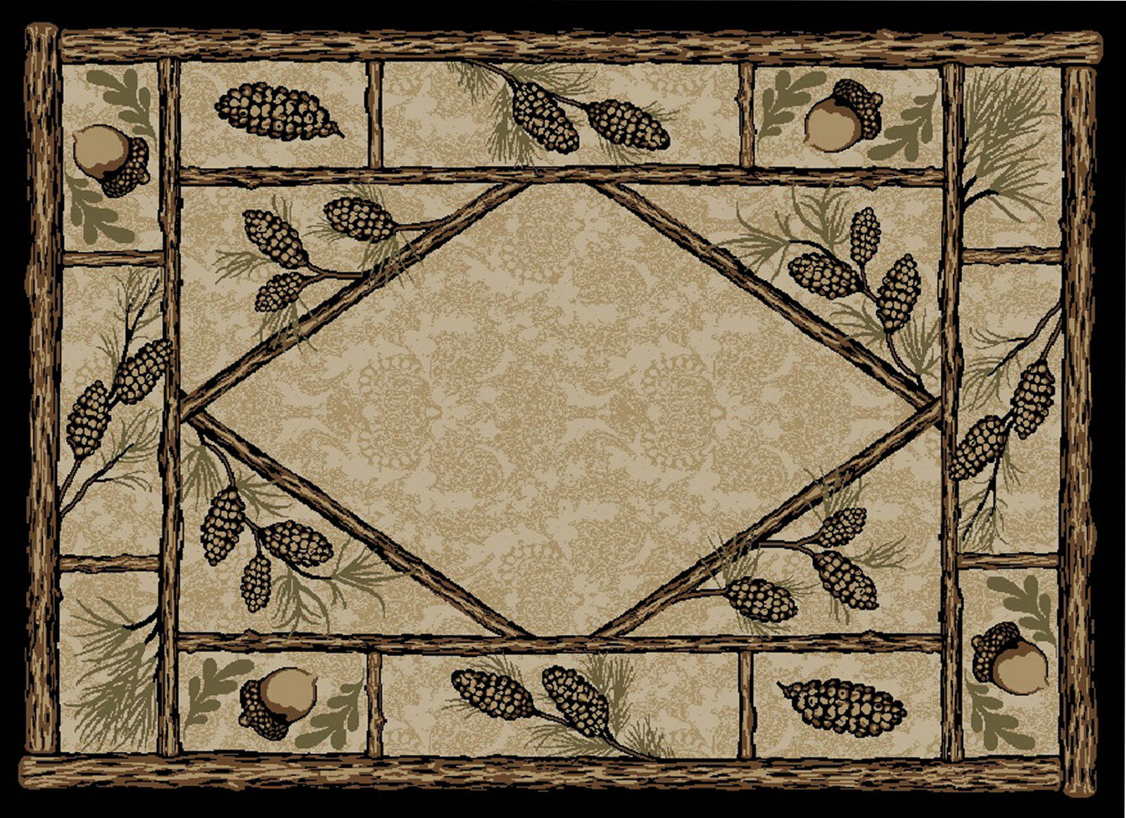 Lodge Cabin Rustic Forest Pinecone Acorn Area Rug **FREE SHIPPING**