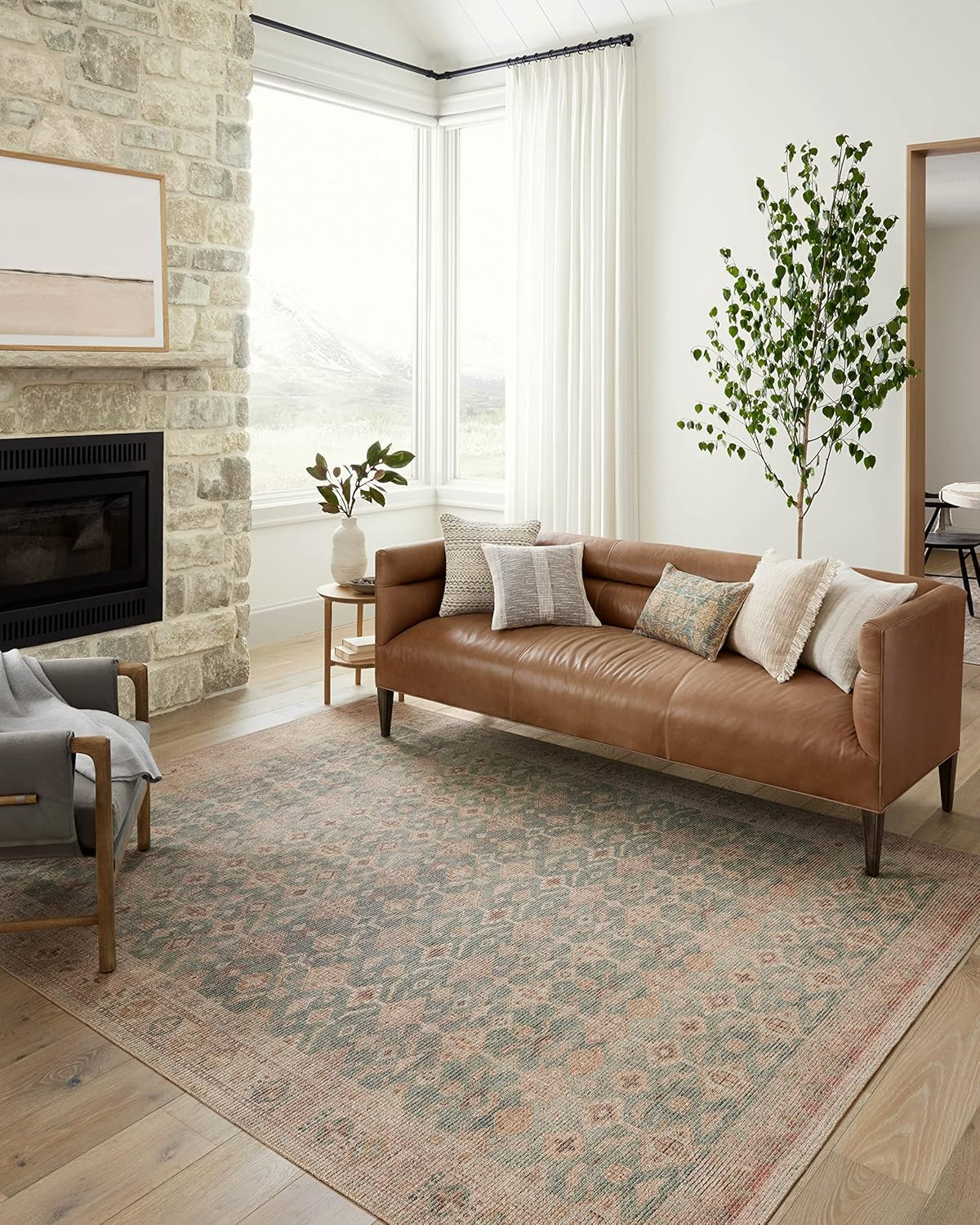 Loloi Angela Aubrey Area Rug 7’6″ x 9’6″ Aqua/Sand, 0.19″ Pile Height