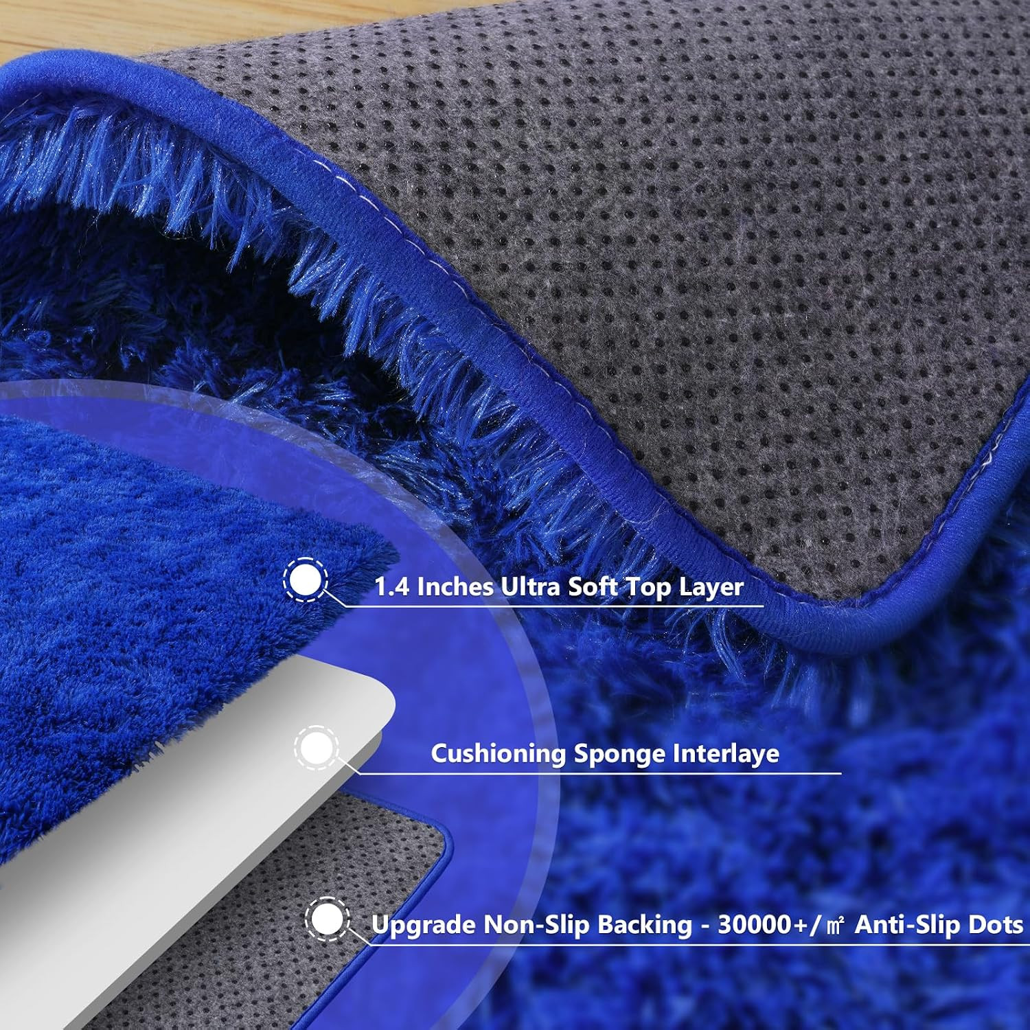 Blue Fluffy Area Rug for Bedroom, 4X5.9 Feet Shag Rugs for Living Room, Kids