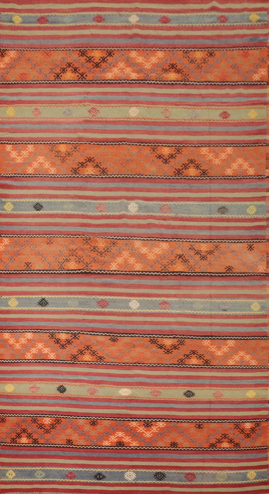 Vegetable Dye Kilim Turkish Area Rug 6×11 Rust Wool Hand-woven Reversible Rug