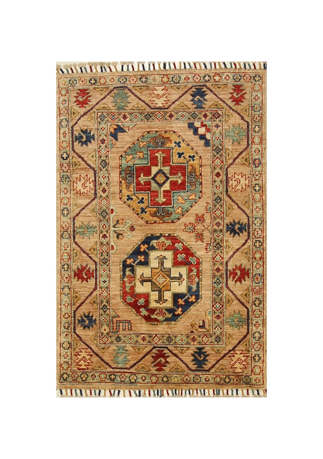 3 x 4 ft Beige Ersari Afghan Hand Knotted Tribal Small Area Rug