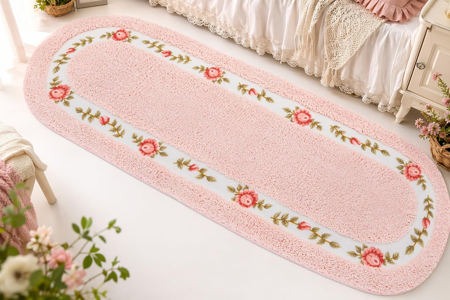 Pink Rose Flower Area Rug,Floral Rug for Bedroom Living Room Bathroom,Super S…