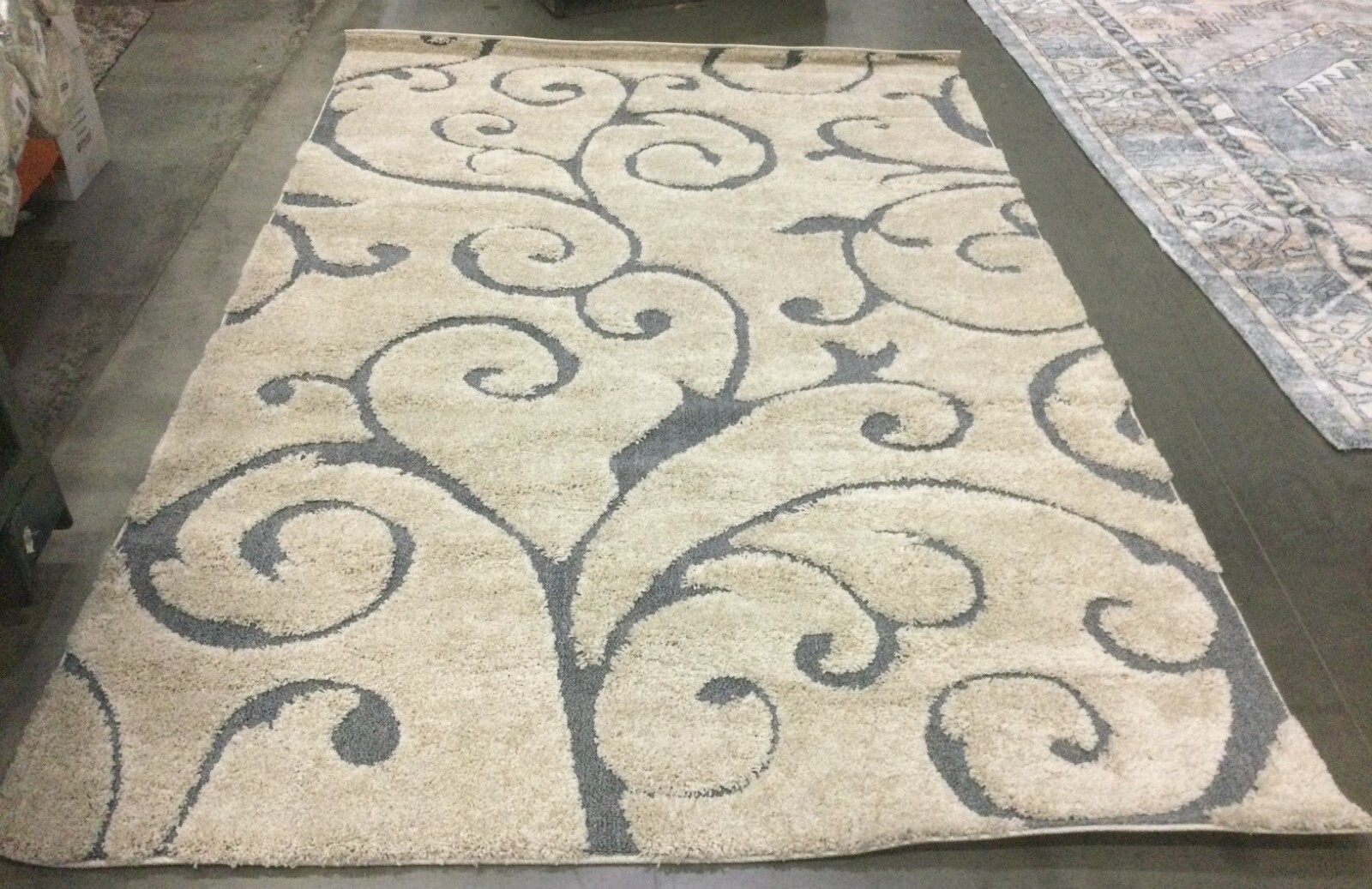 BEIGE / BLUE GREY 6′ X 9′ Stained Rug, Reduced Price 1172654535 SG455-1155-6
