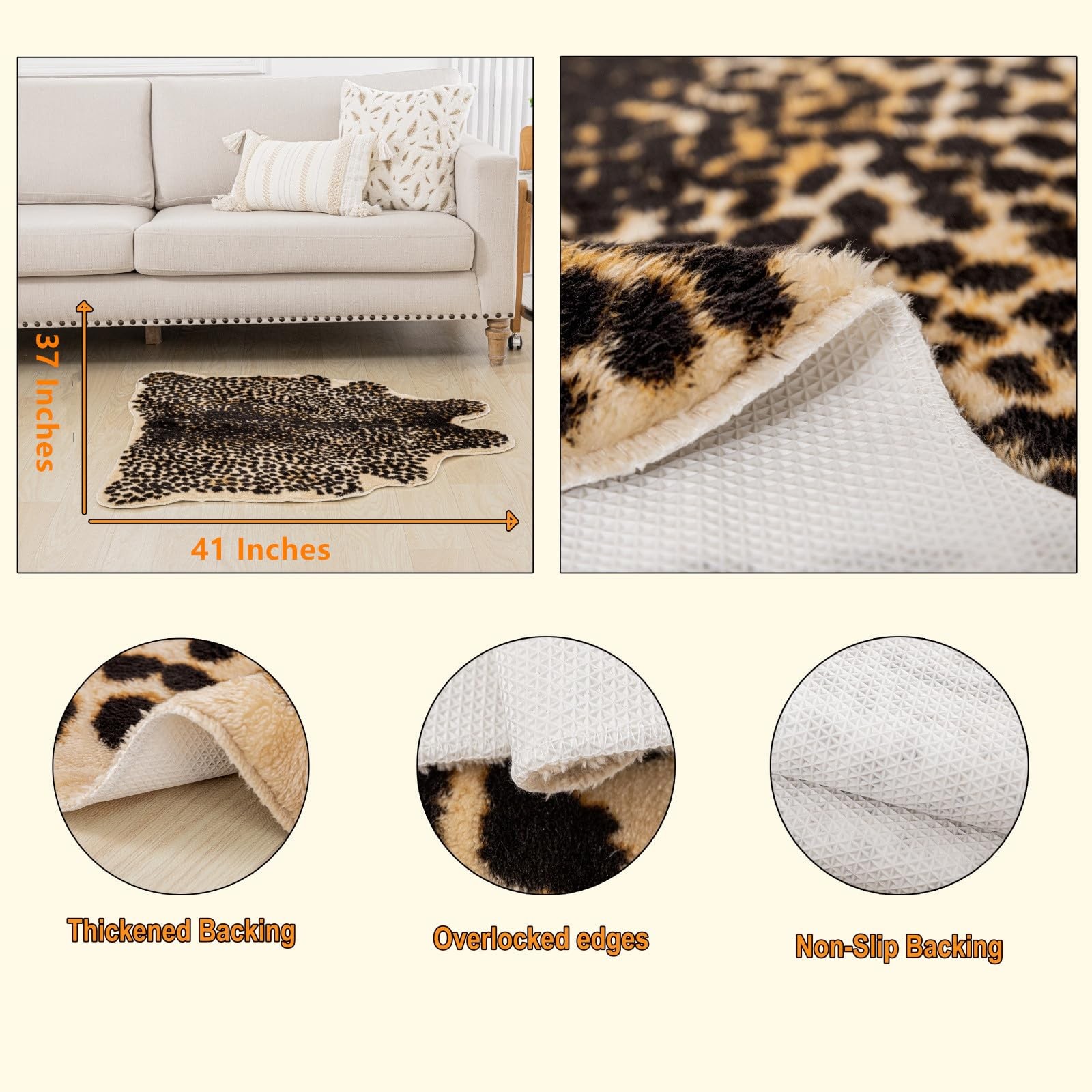 Cheetah Print Rug – Stylish Leopard Rug Faux Animal Print, Thick TPR Non-Slip…