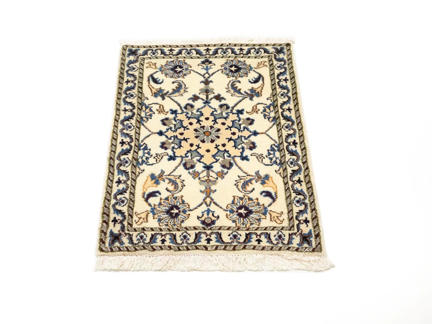Handmade Small Indo-Nain 2X3 ft Wool Oriental Rug Classic Floral Design Carpet