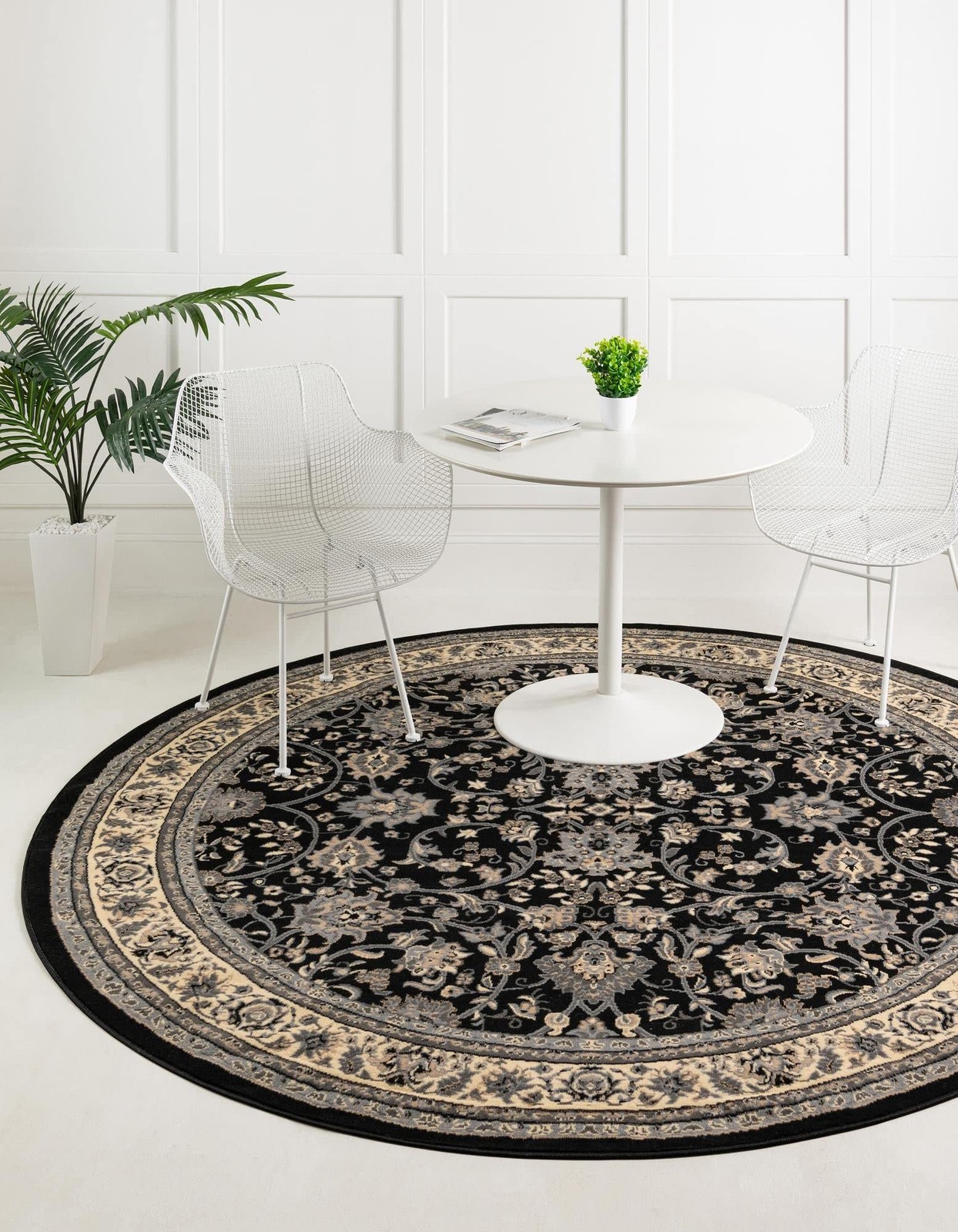 Sialk Hill Collection Area Rug Washington (3 3 Round Black/ Gray)
